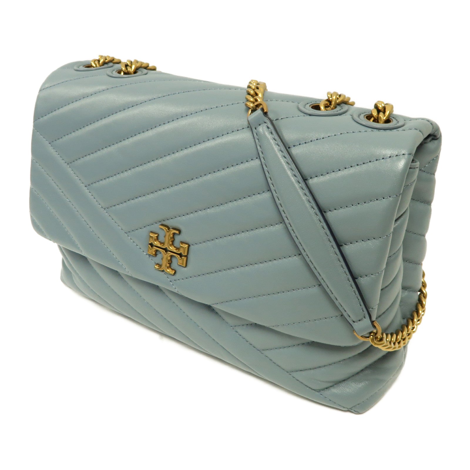 Tory Burch 羊皮皮革Kira Chevron Convertible金扣鏈帶肩背袋藍色