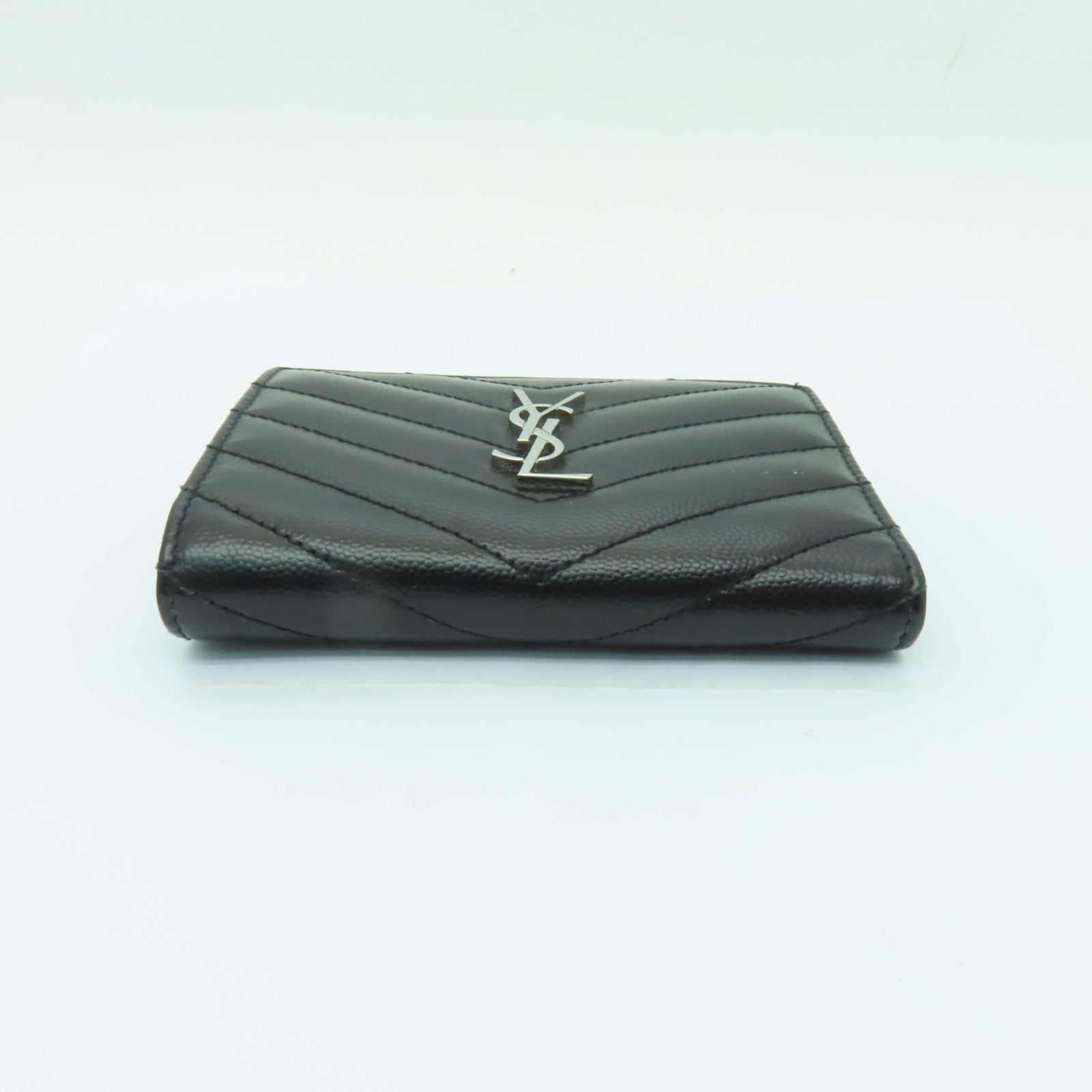 SAINT LAURENT 牛皮皮革Wallet銀扣錢包黒色