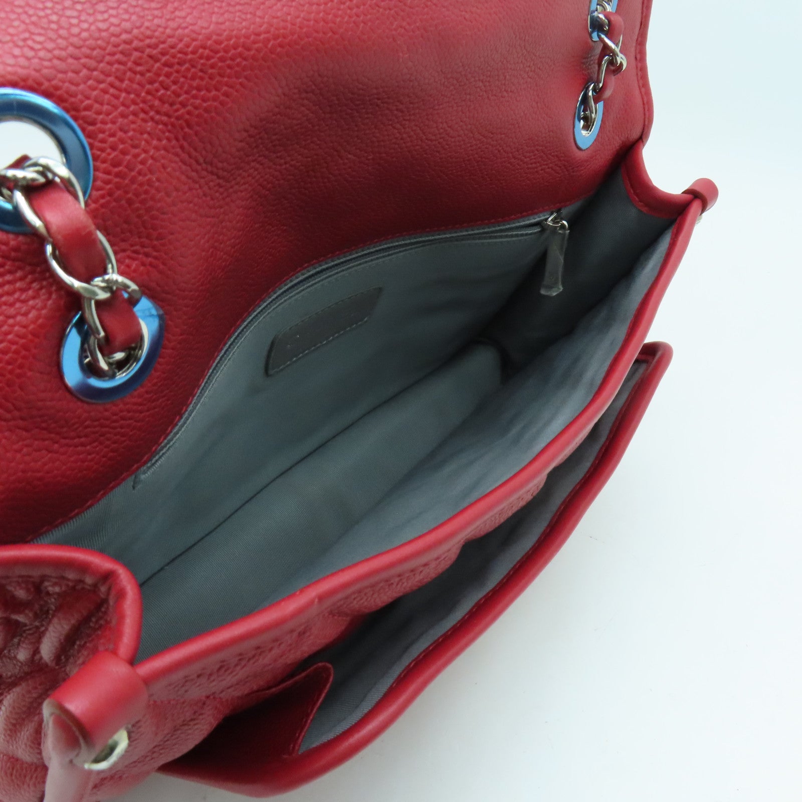 CHANEL 菱格牛皮皮革Chain Shoulder Bag銀扣鏈帶肩背袋紅色