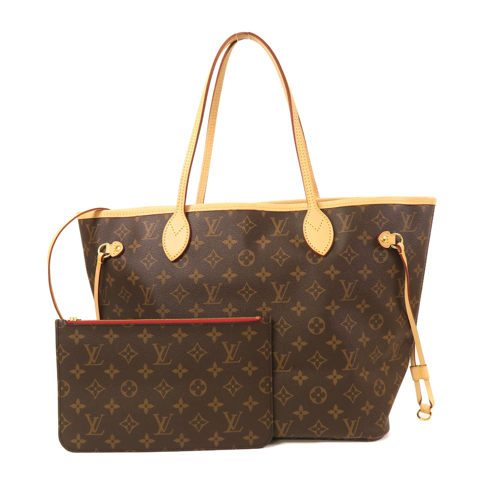 LOUIS VUITTON Monogram Neverfull MM金扣手挽袋啡色