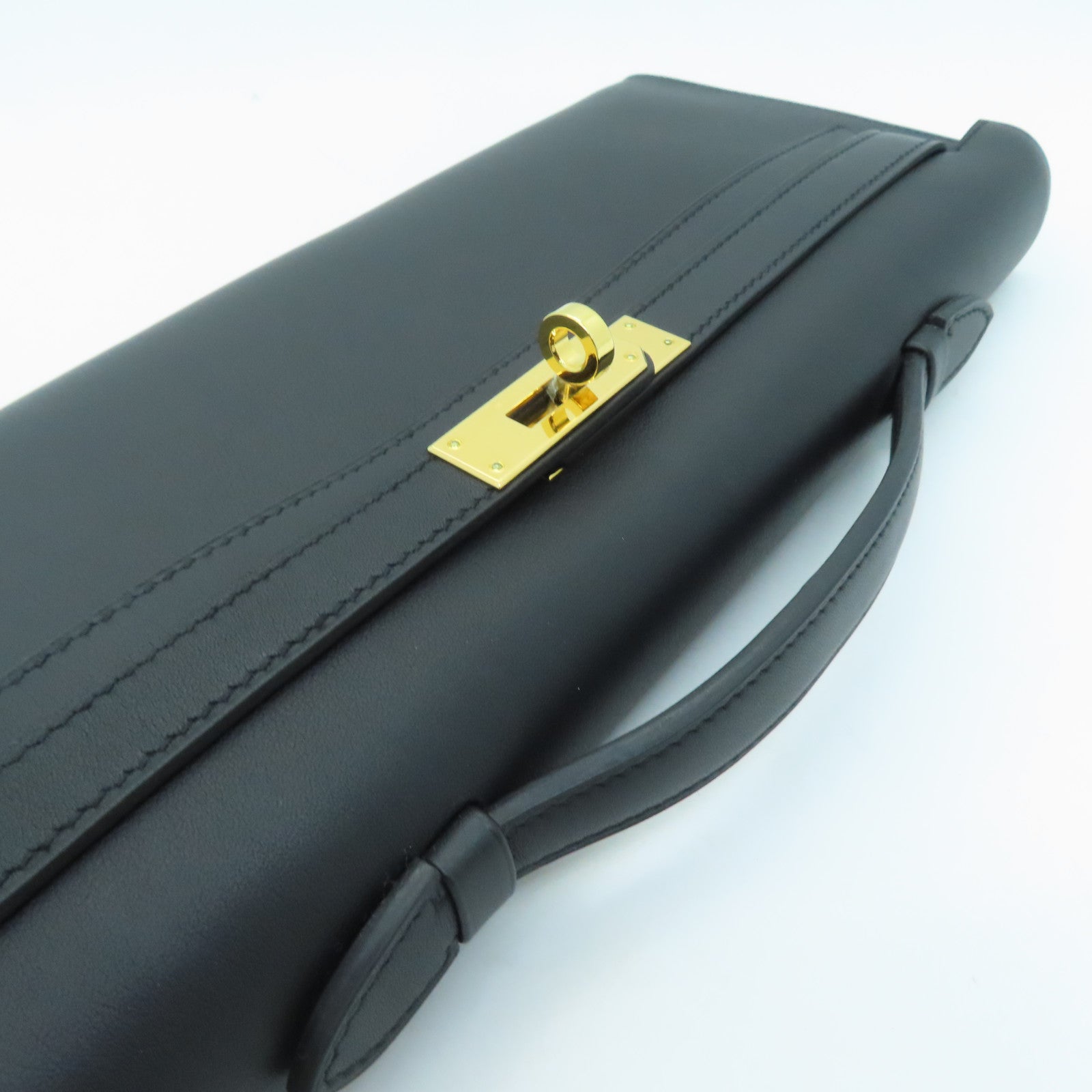 HERMES Swift皮革Kelly Cut金扣手挽袋Noir/黑色