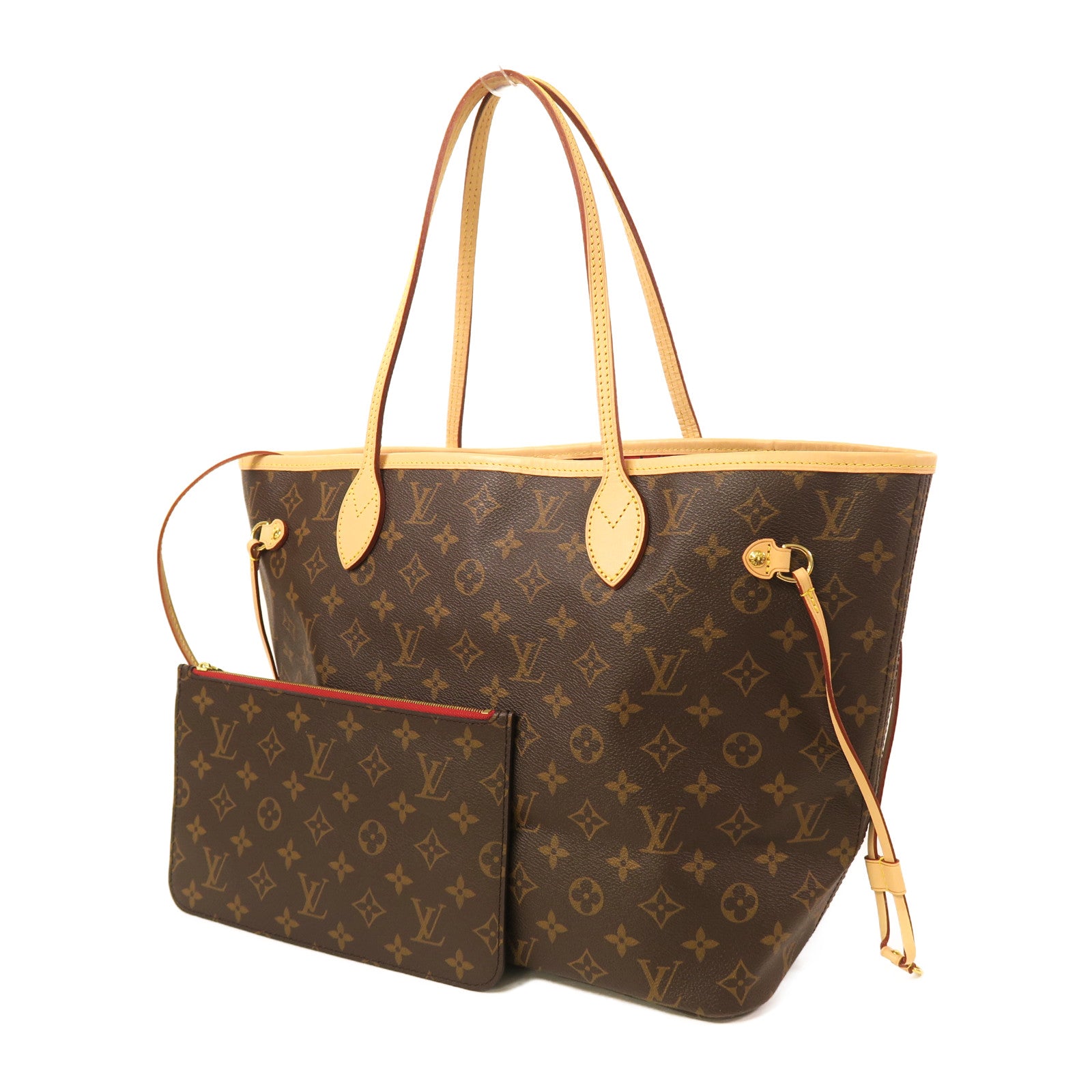 LOUIS VUITTON Monogram Neverfull MM金扣手挽袋啡色