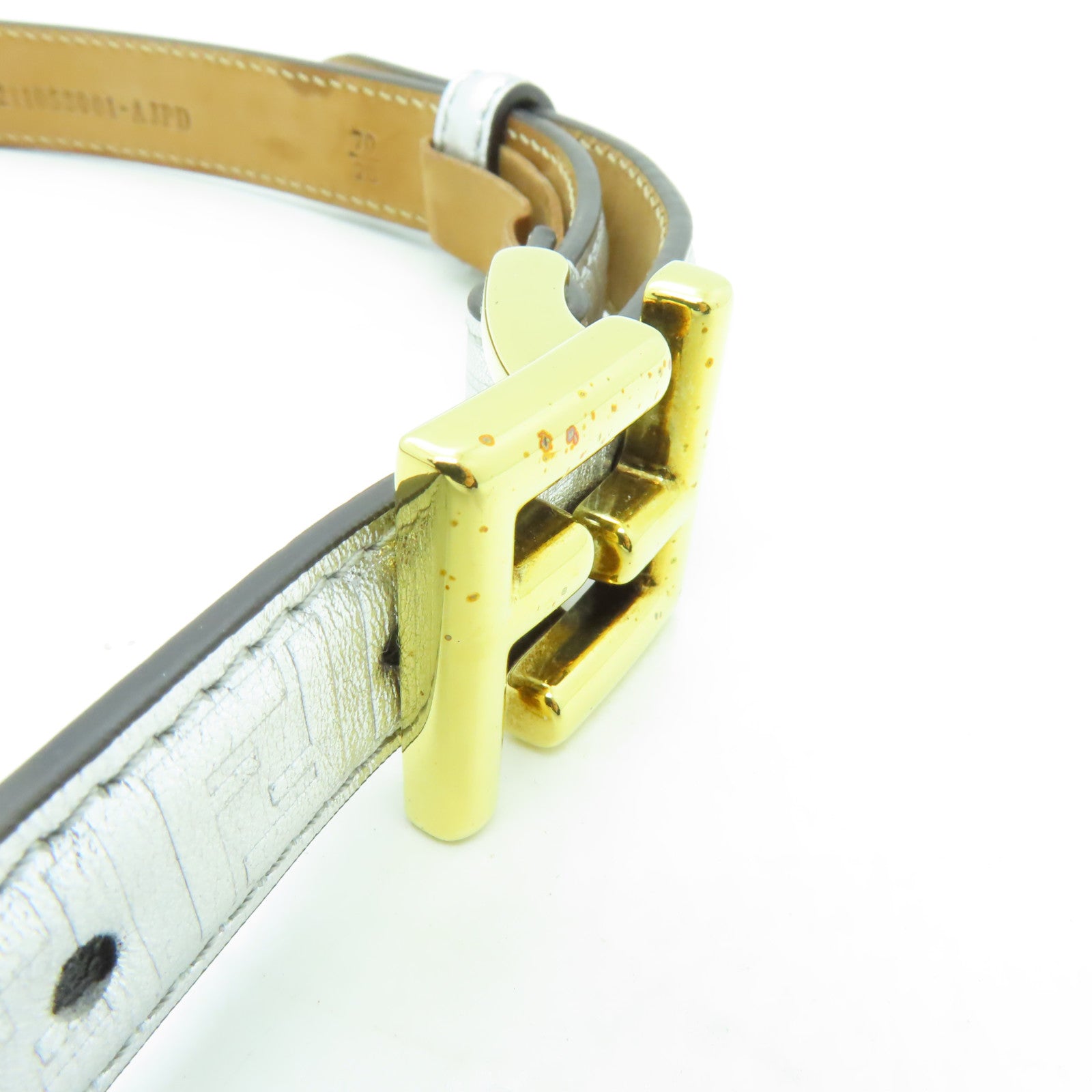FENDI 皮革Belt金扣皮帶銀色