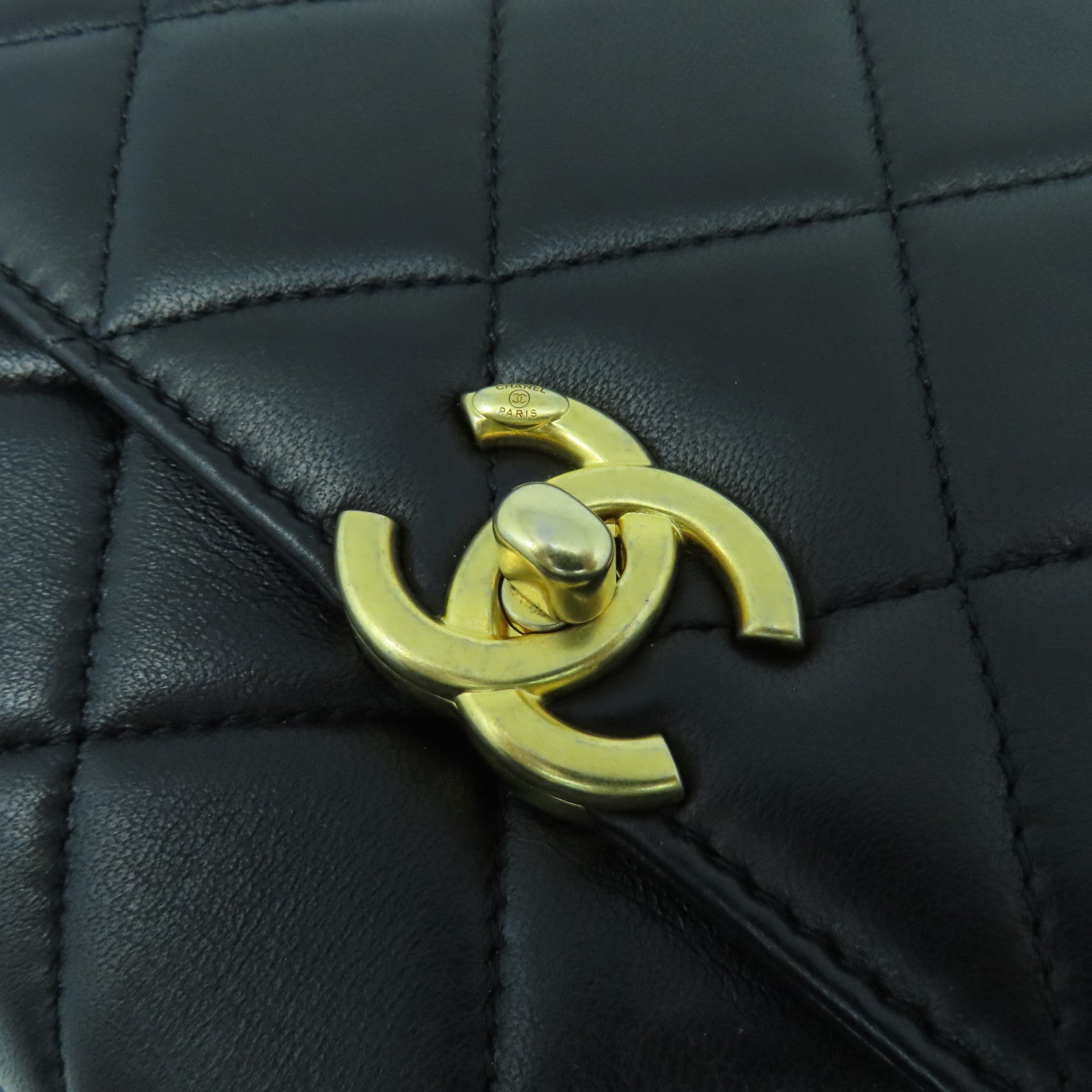 CHANEL 菱格羊皮皮革Shoulder Bag金扣手挽肩背兩用袋黑色