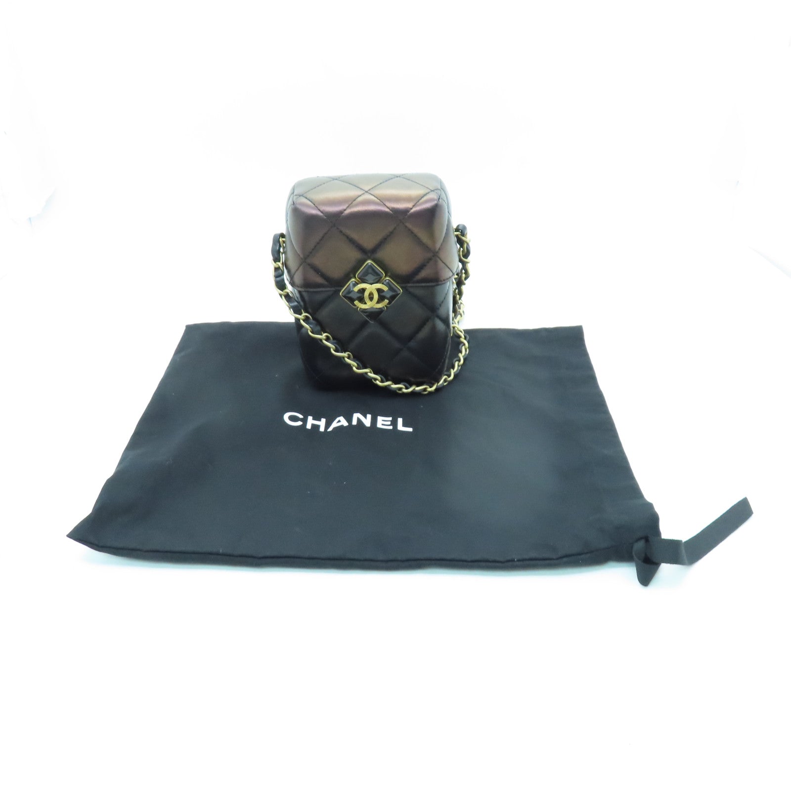 CHANEL 菱格Caviar皮革Chain shoulder銀扣鏈帶肩背袋黑色