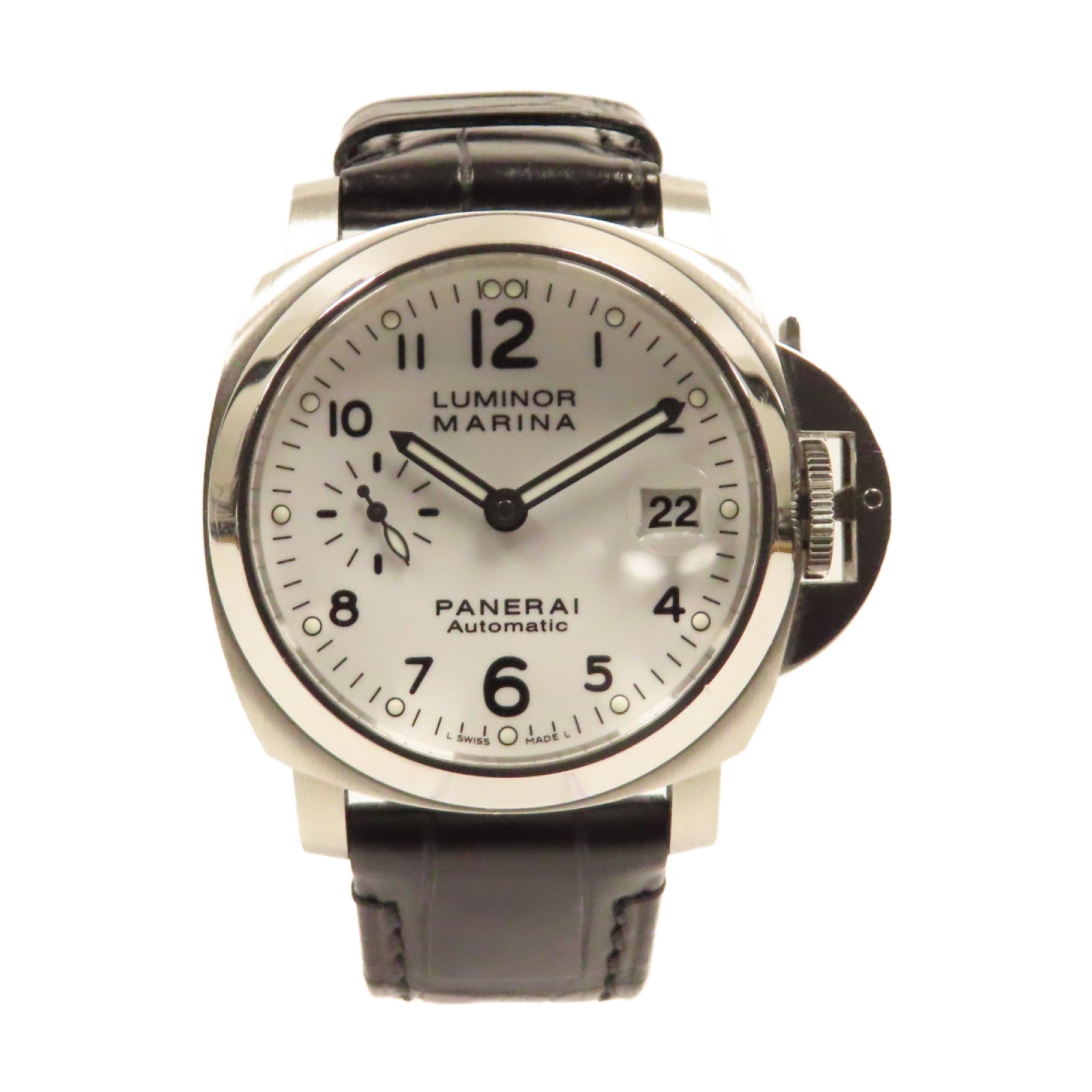 PANERAI Luminor Marina皮革帶/不鏽鋼自動機芯手錶白色/黑色