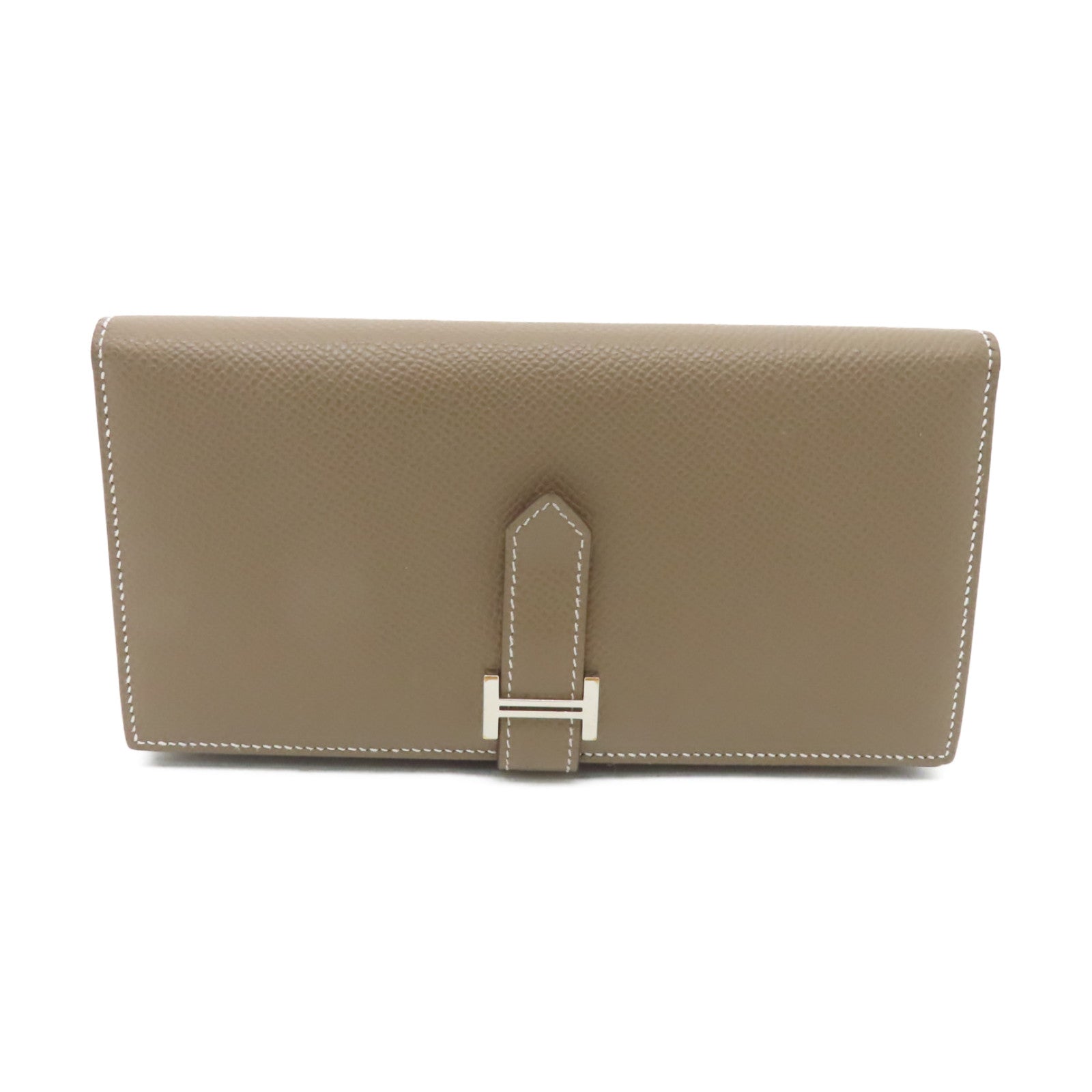 HERMES Epsom皮革Bearn bi-fold銀扣長錢包米色