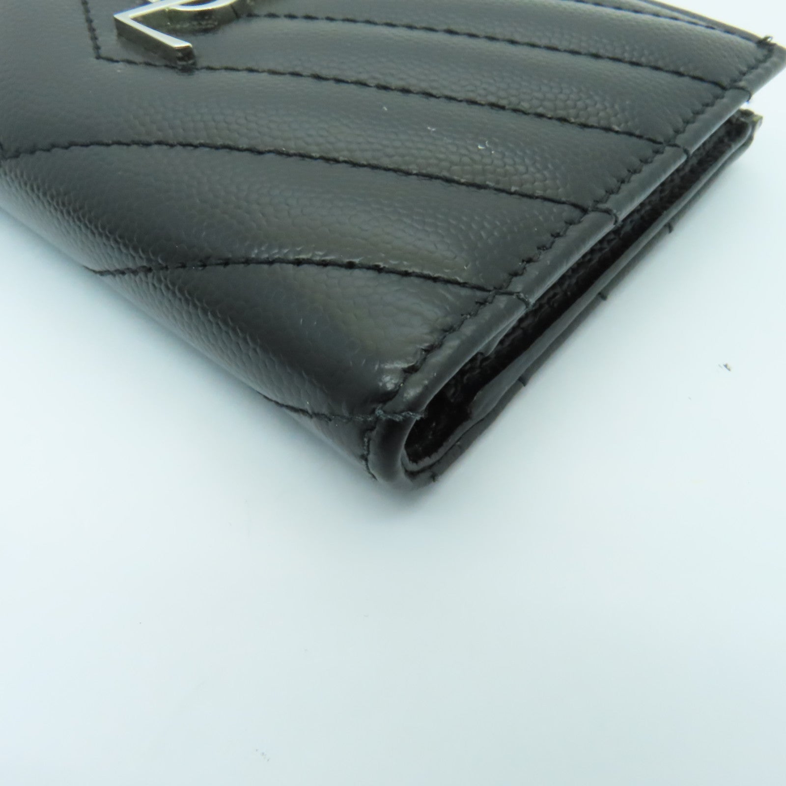 SAINT LAURENT 牛皮皮革Wallet銀扣錢包黒色