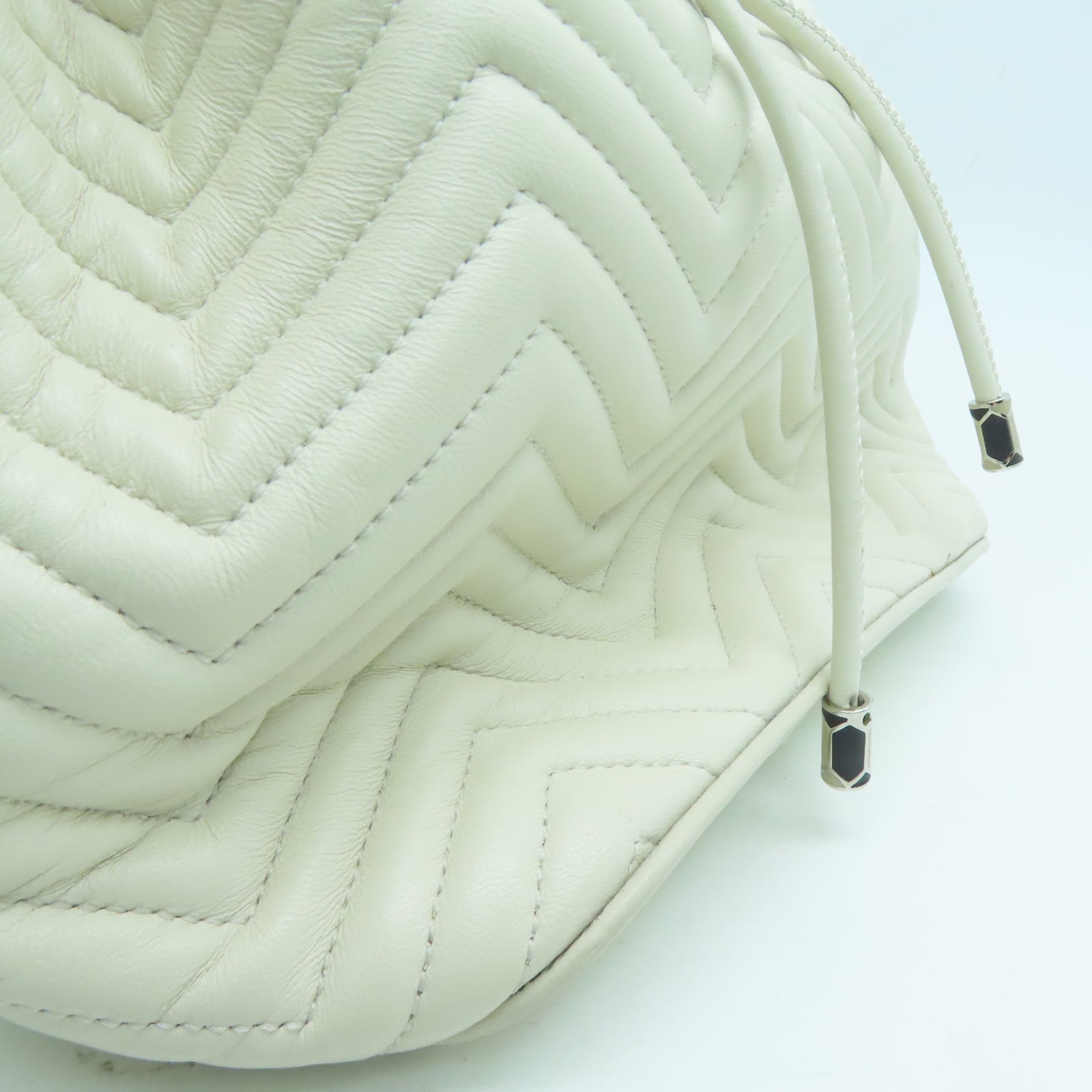 BVLGARI [sharp discount] twill cowhide leather Backpack silver buckle backpack white