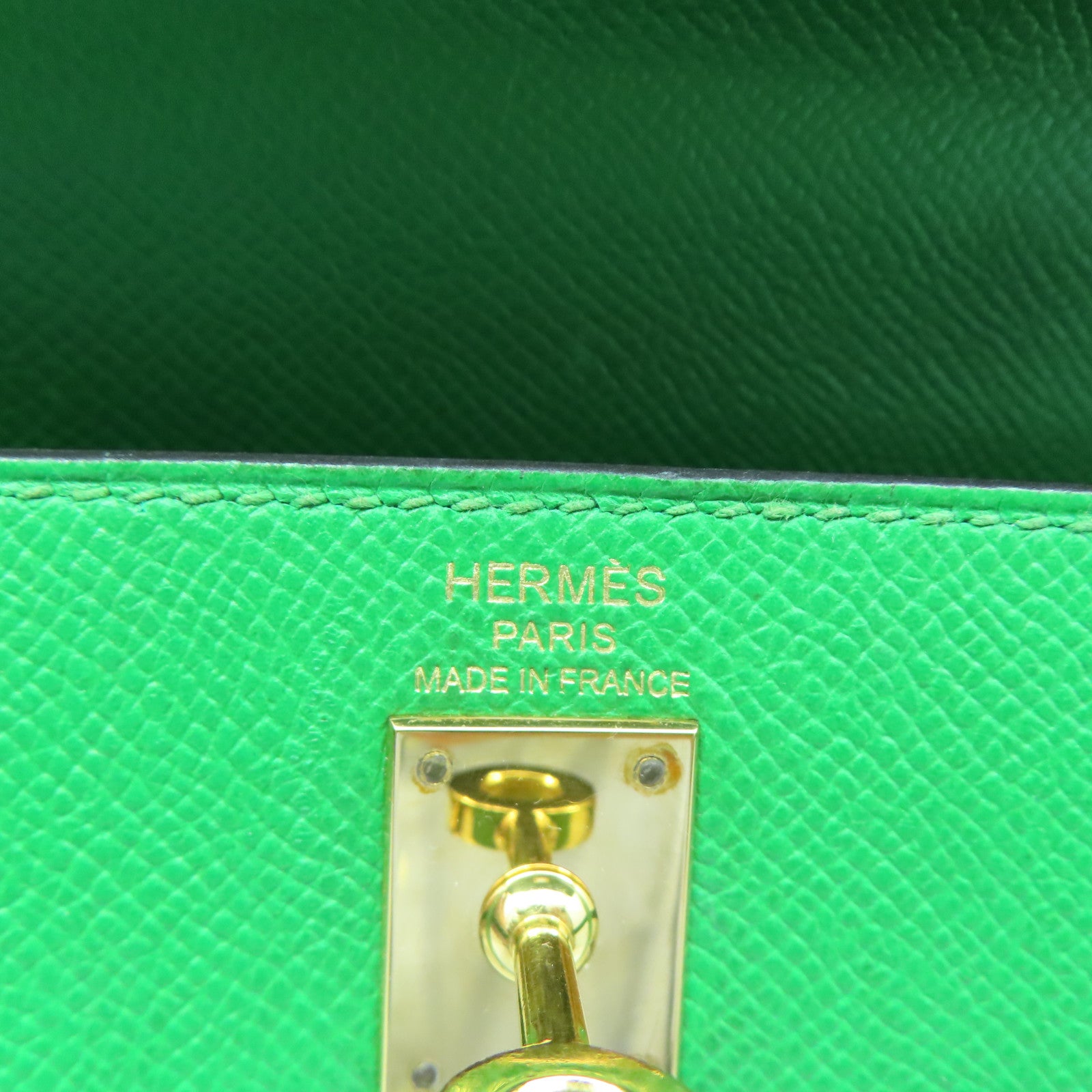 HERMES Epsom Leather Kelly 25 Gold Buckle Handle Shoulder Bag Bamboo Green