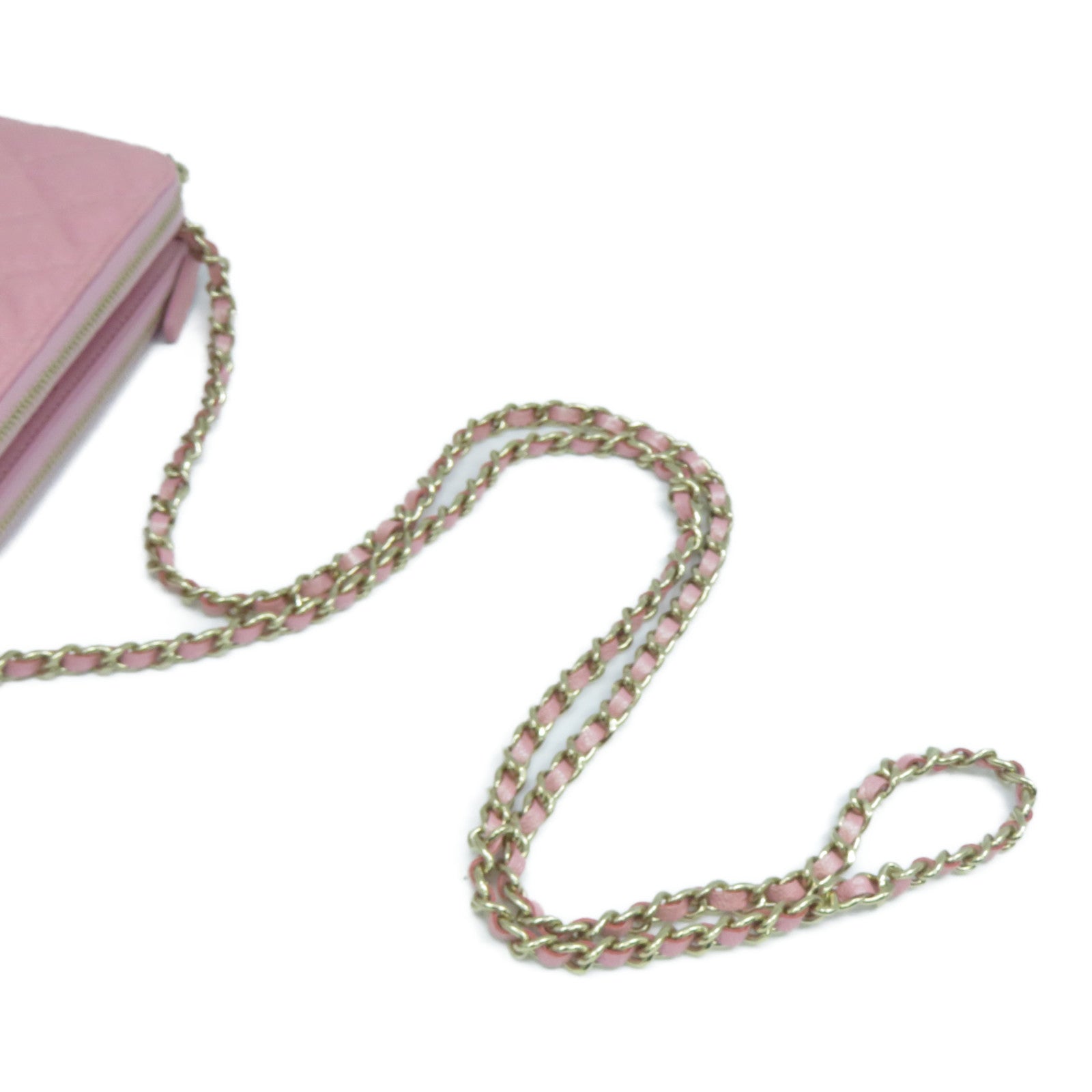CHANEL 菱格牛皮皮革Clutch With Chain金扣手拿包粉紅色