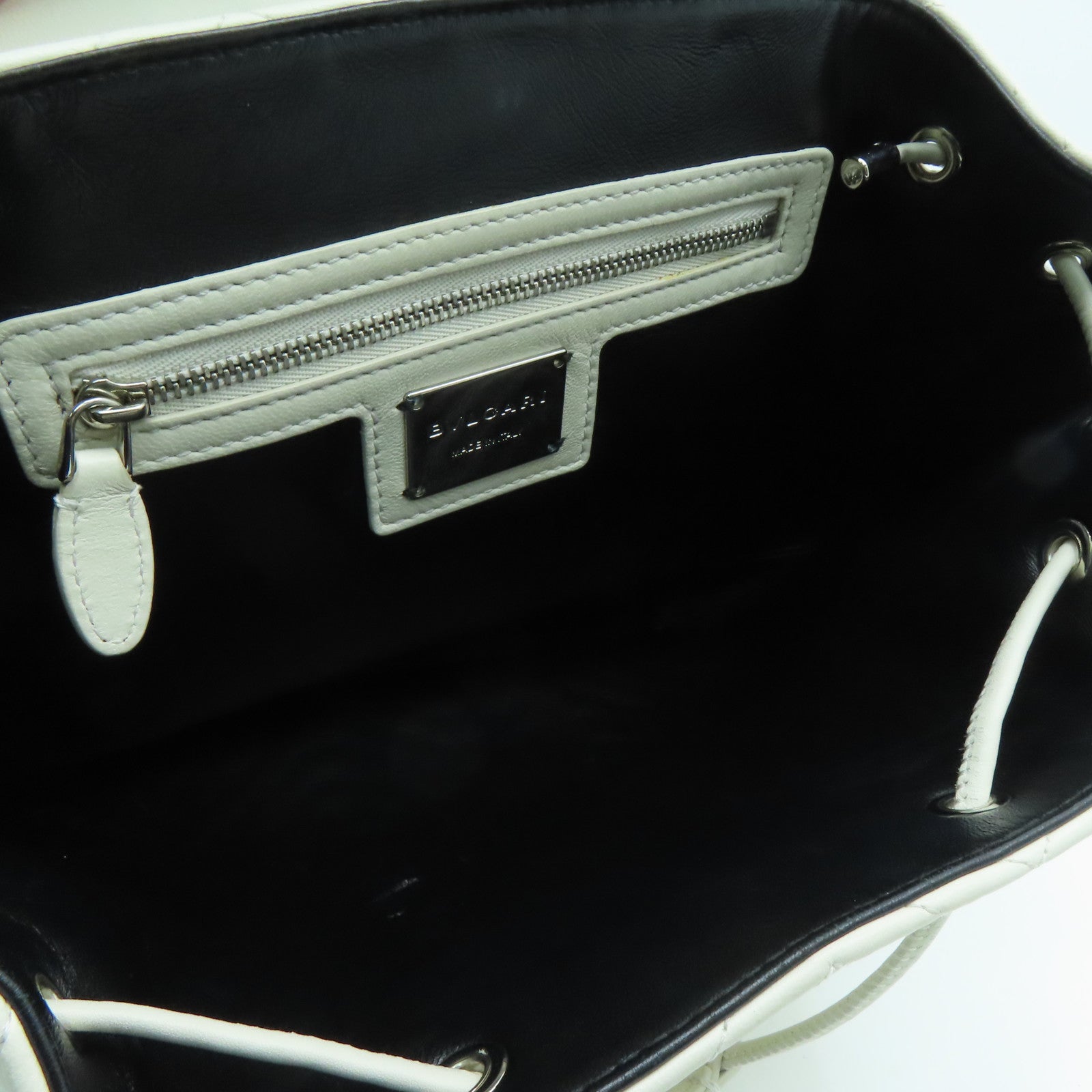 BVLGARI [sharp discount] twill cowhide leather Backpack silver buckle backpack white