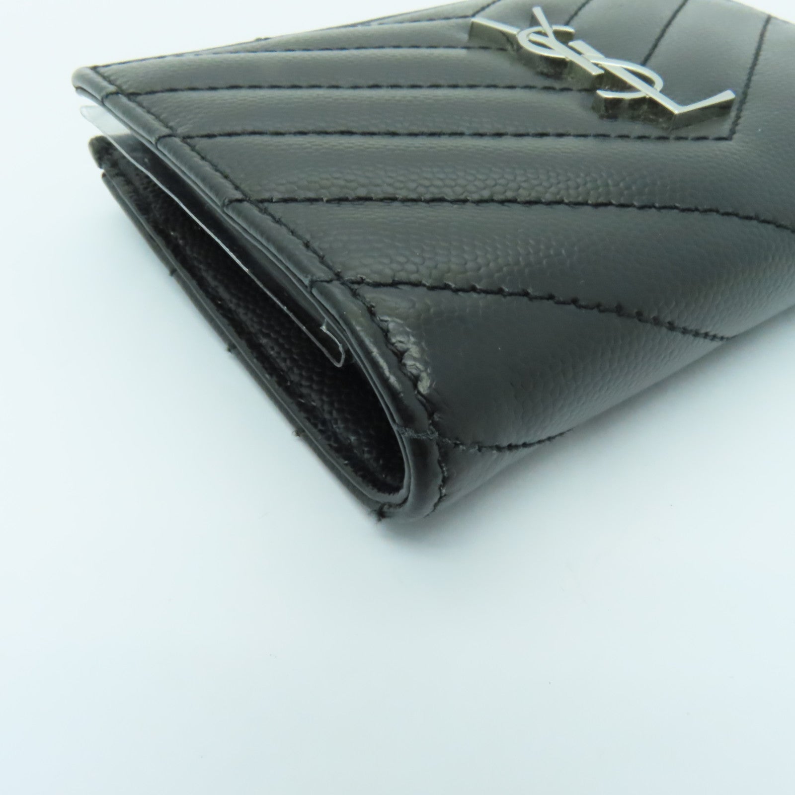 SAINT LAURENT 牛皮皮革Wallet銀扣錢包黒色