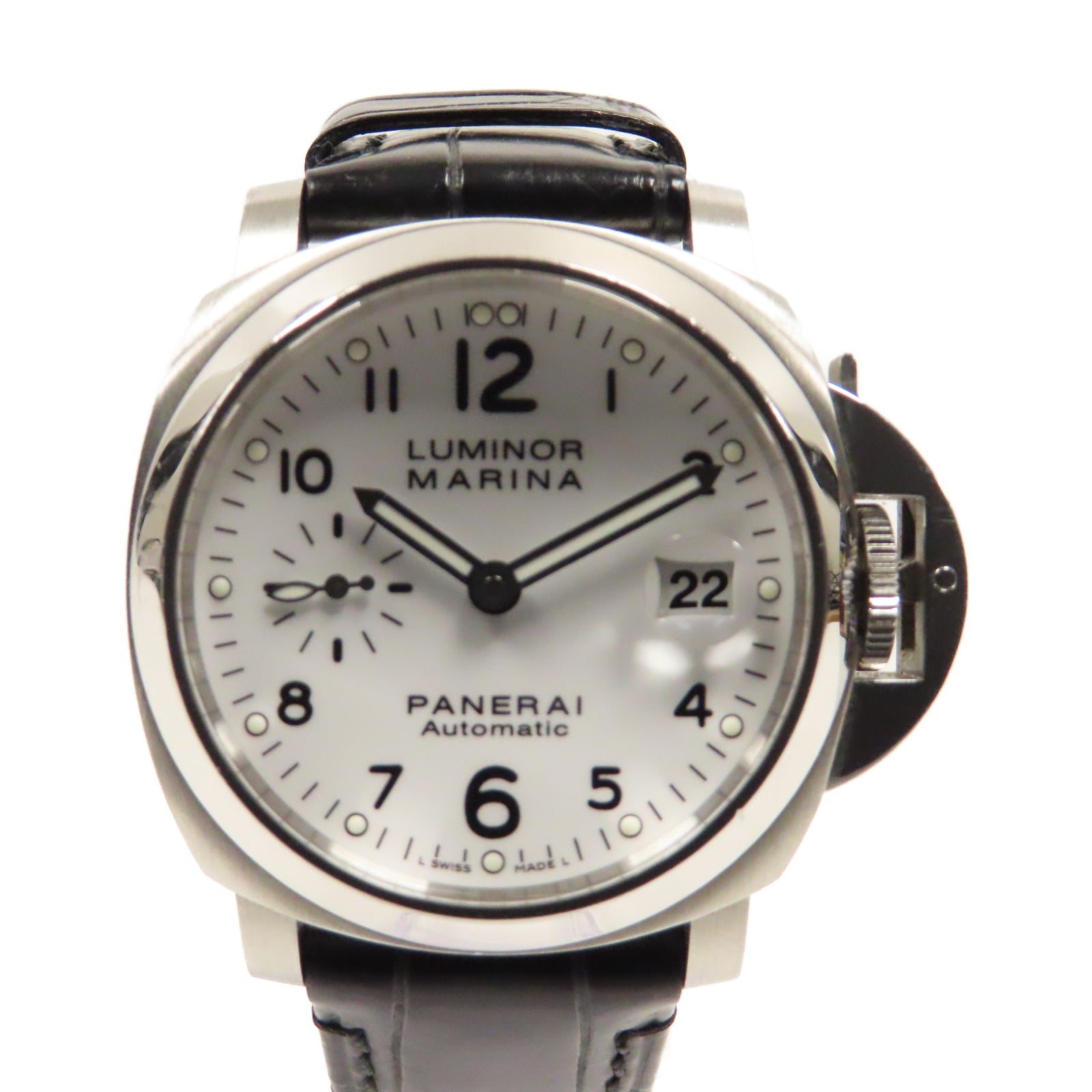 PANERAI Luminor Marina皮革帶/不鏽鋼自動機芯手錶白色/黑色