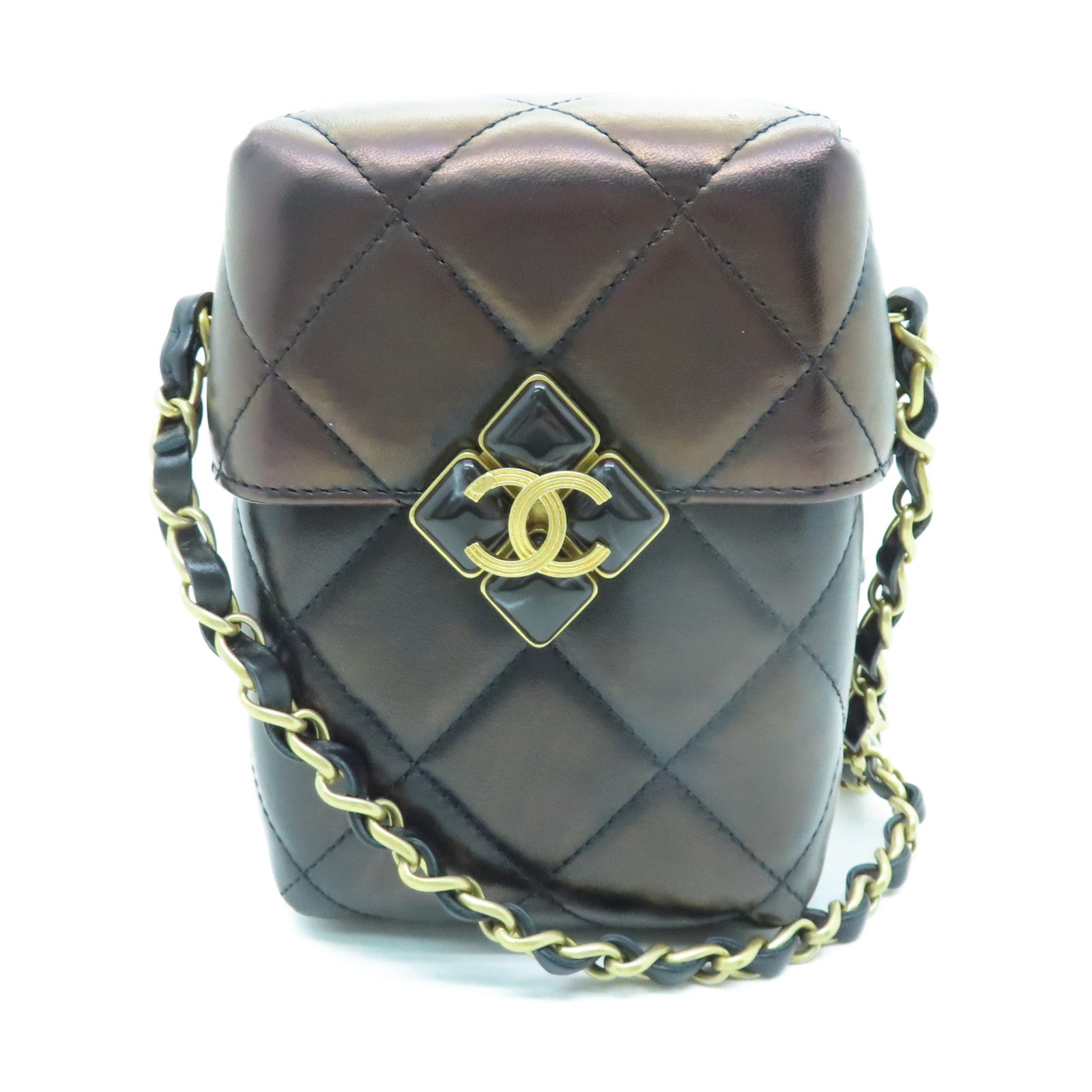 CHANEL 菱格Caviar皮革Chain shoulder銀扣鏈帶肩背袋黑色