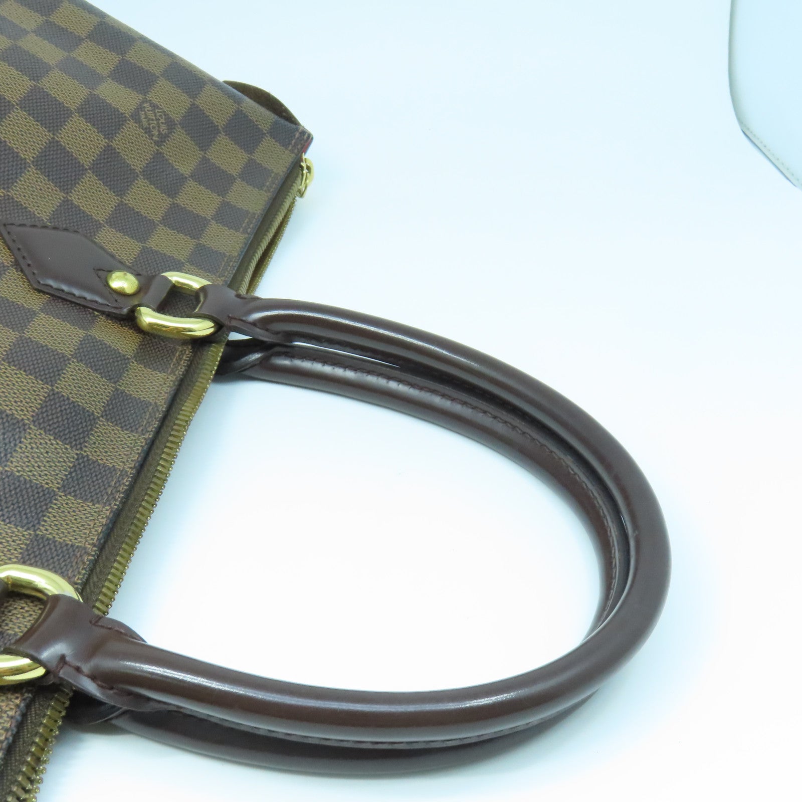 LOUIS VUITTON Damier Saleya MM金扣手挽袋棕色
