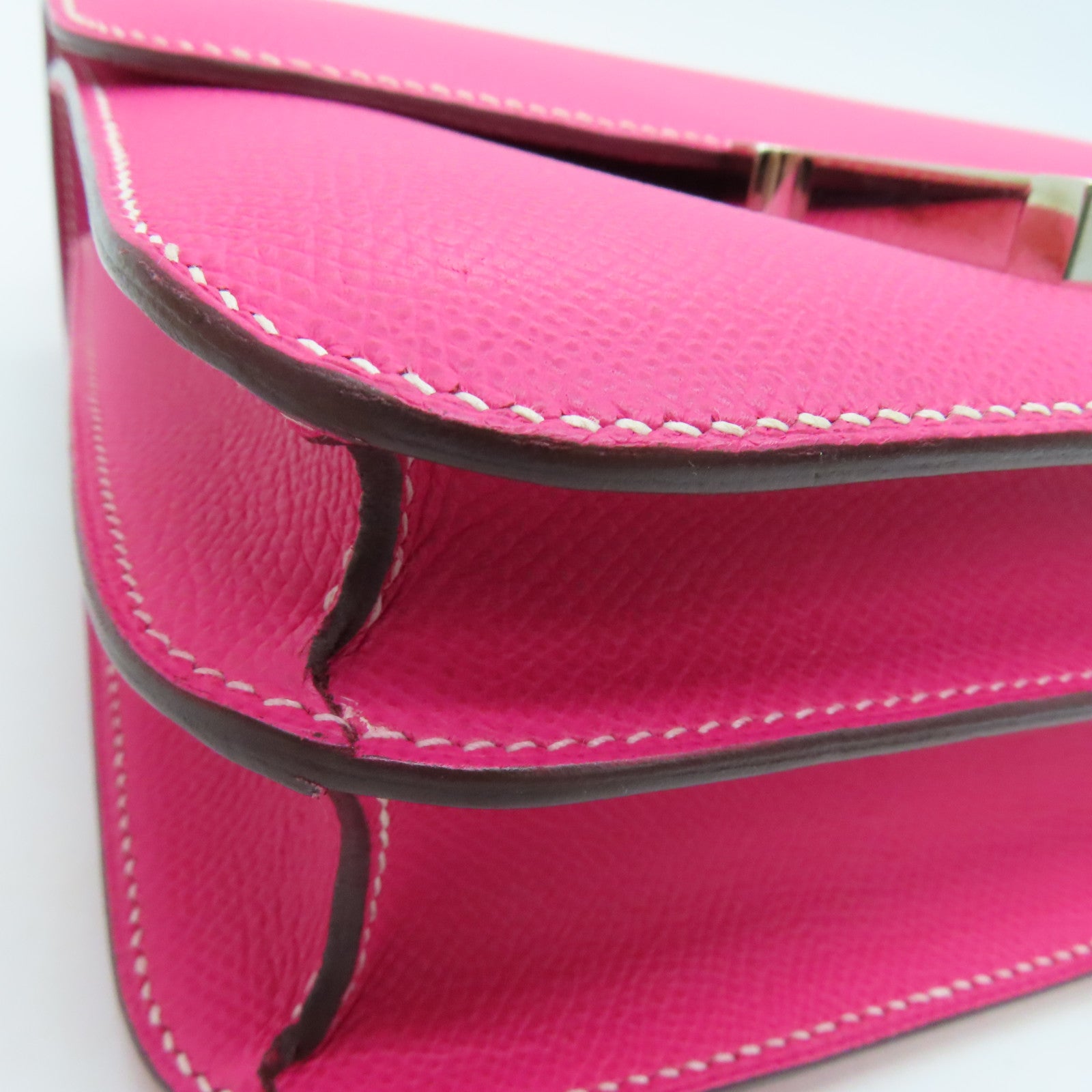 HERMES Espom Leather Constance 24 Silver Buckle Shoulder Bag Rose Tyrien