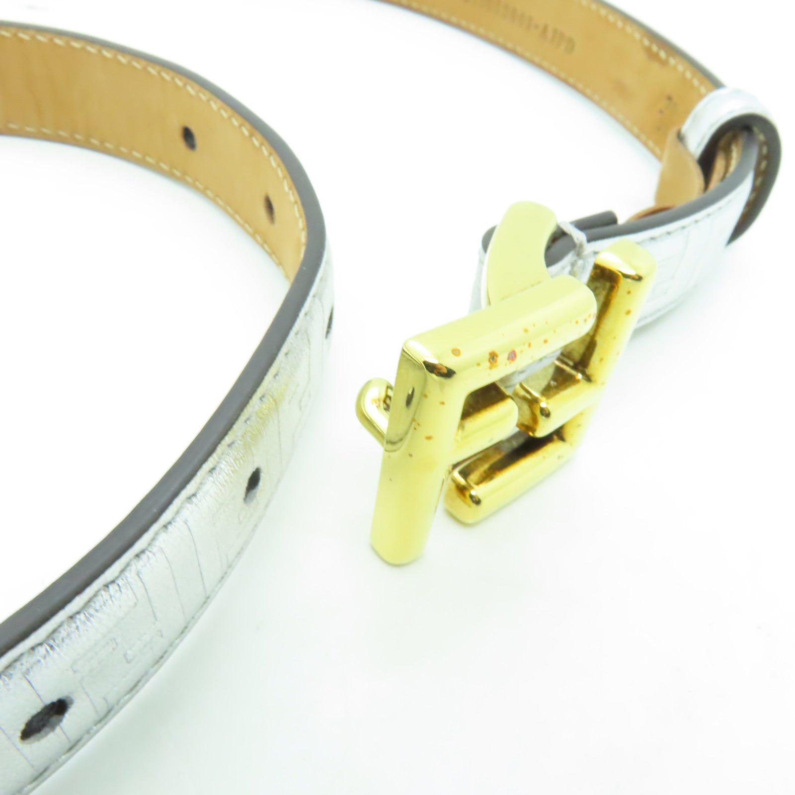FENDI 皮革Belt金扣皮帶銀色