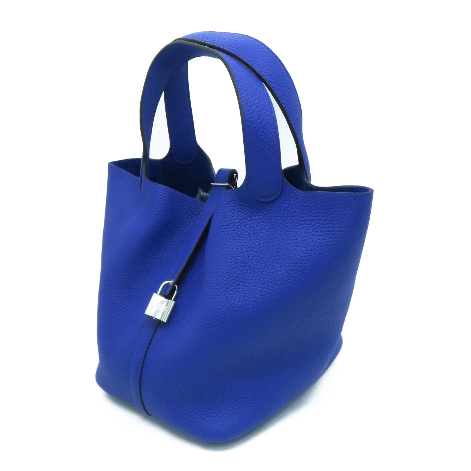 HERMES 【激減優惠】Clemence皮革Picotin MM Tote Bag銀扣手挽袋Bleu Royal藍色