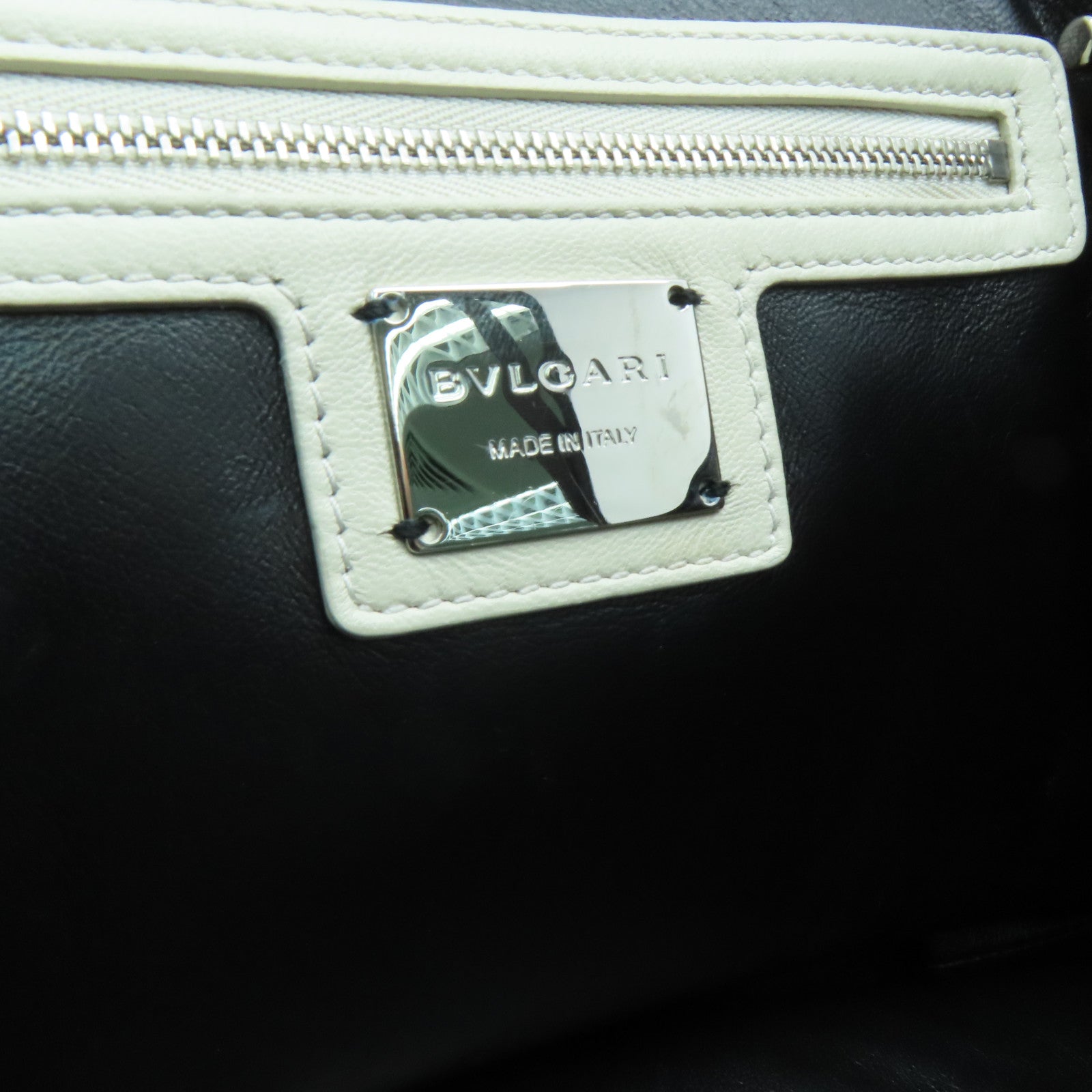 BVLGARI [sharp discount] twill cowhide leather Backpack silver buckle backpack white