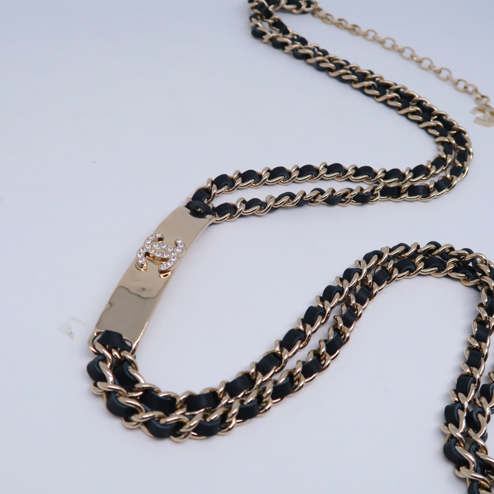 CHANEL 【激減優惠】金屬/皮革Chain Belt金扣皮帶黑色/金色