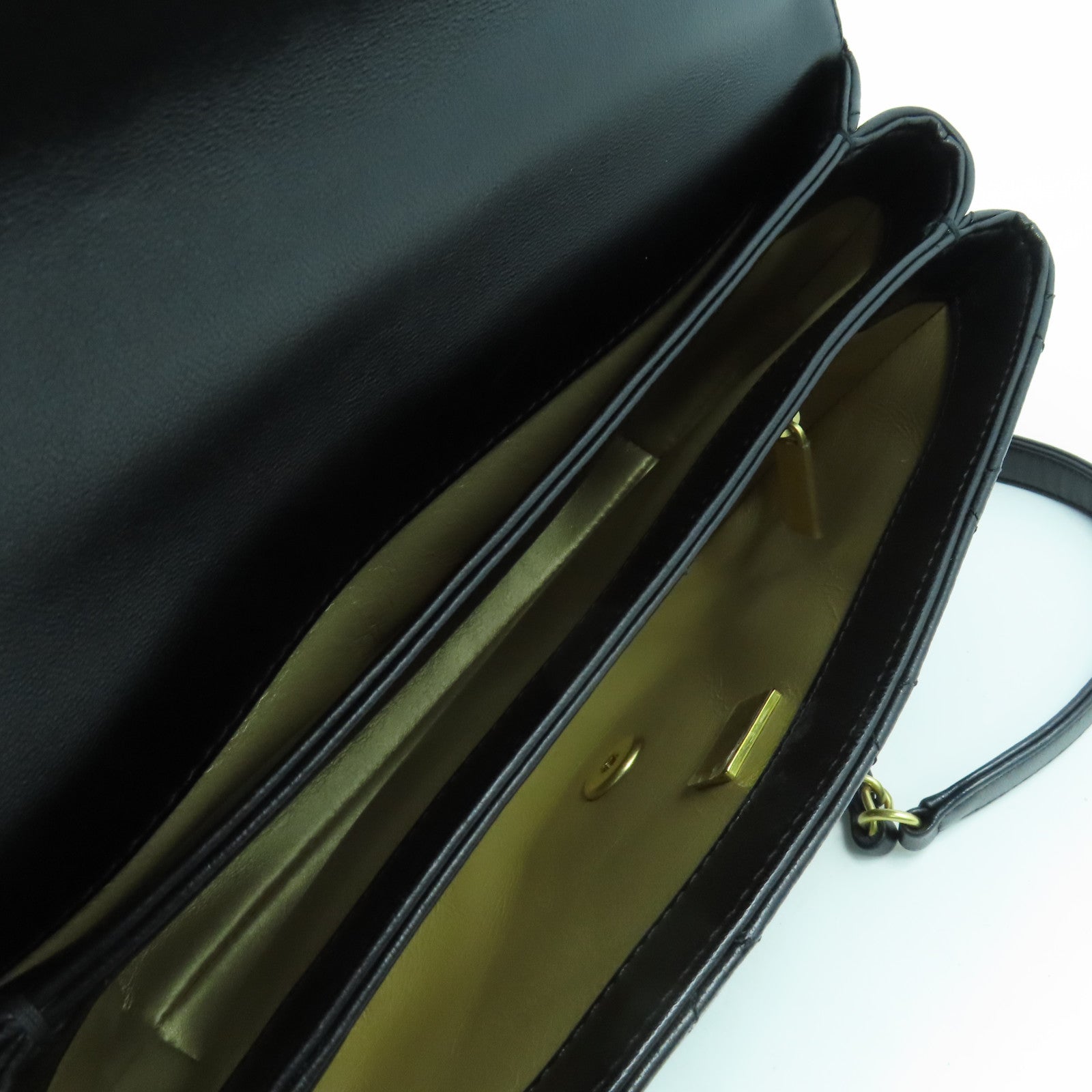 CHANEL 菱格羊皮皮革Shoulder Bag金扣手挽肩背兩用袋黑色