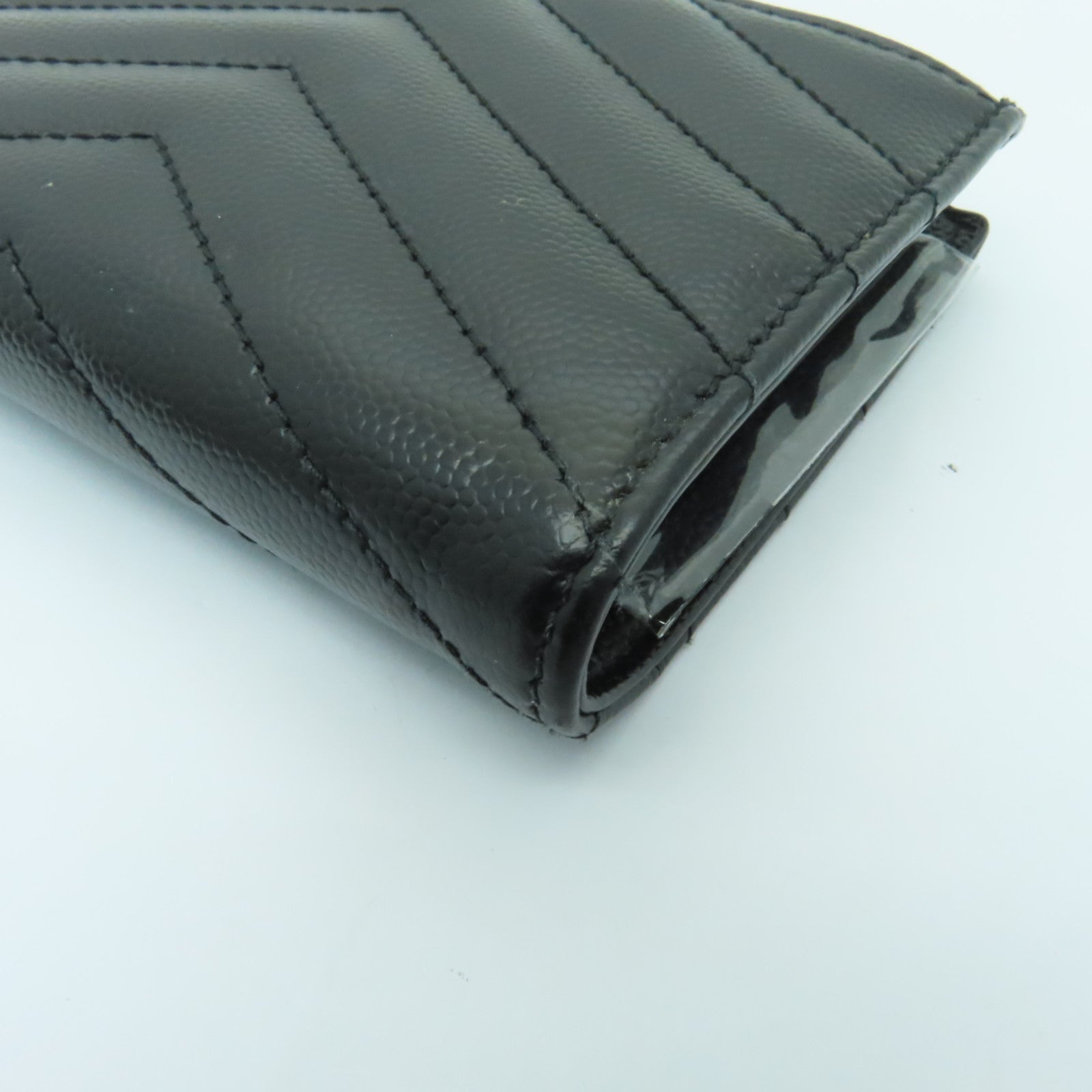 SAINT LAURENT 牛皮皮革Wallet銀扣錢包黒色