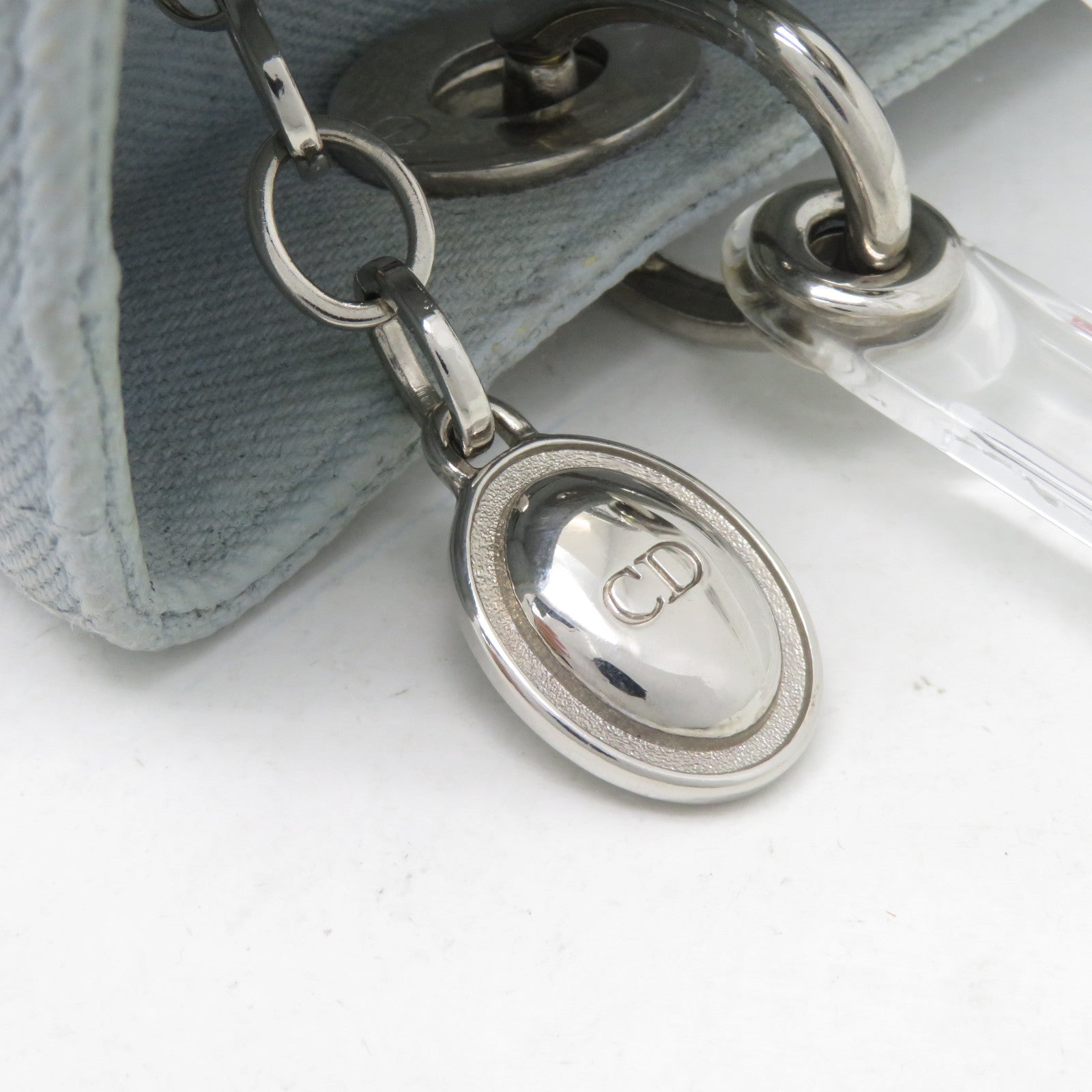 Dior 帆布Lady Dior Shoulder銀扣手挽肩背兩用袋藍色
