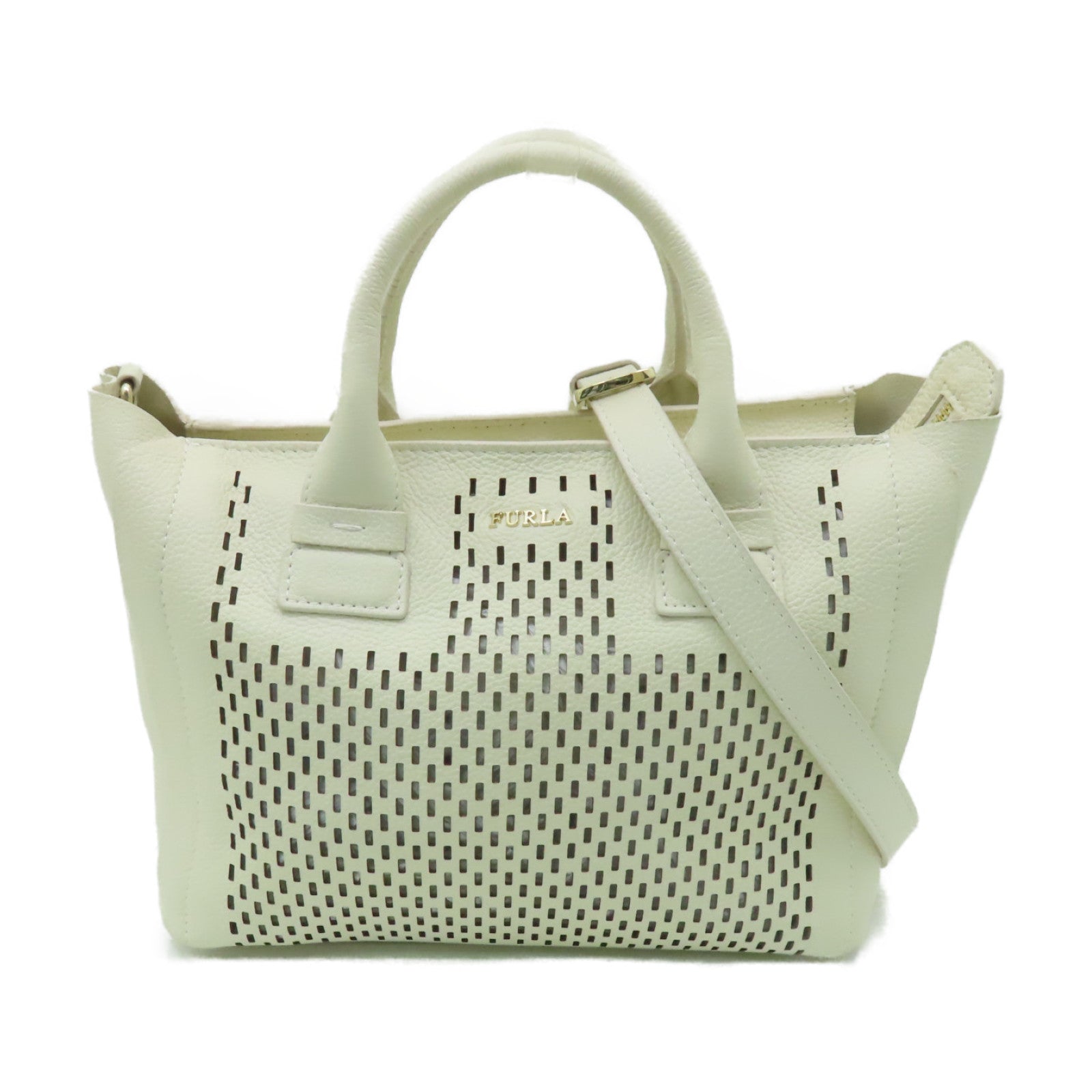 Furla 牛皮皮革Shoulder Bag金扣手挽肩背兩用袋白色