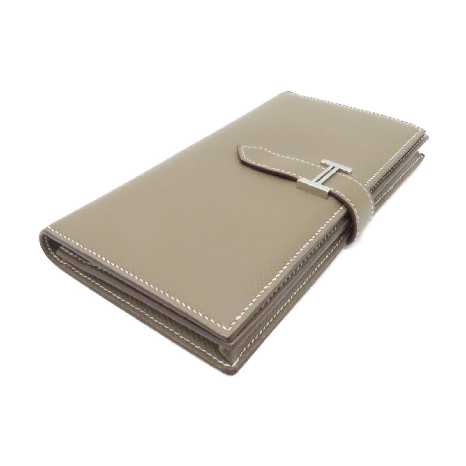 HERMES Epsom皮革Bearn bi-fold銀扣長錢包米色