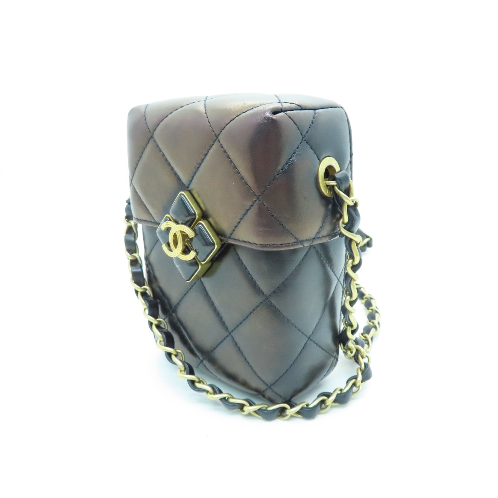 CHANEL 菱格Caviar皮革Chain shoulder銀扣鏈帶肩背袋黑色