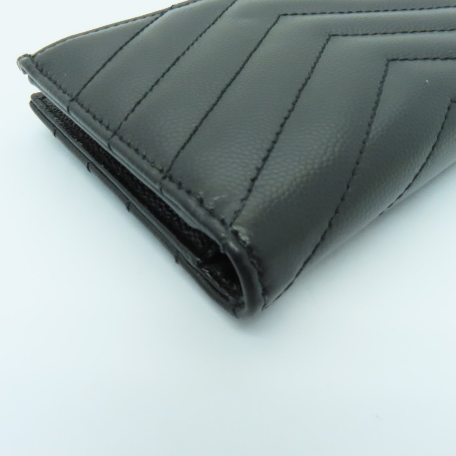 SAINT LAURENT 牛皮皮革Wallet銀扣錢包黒色