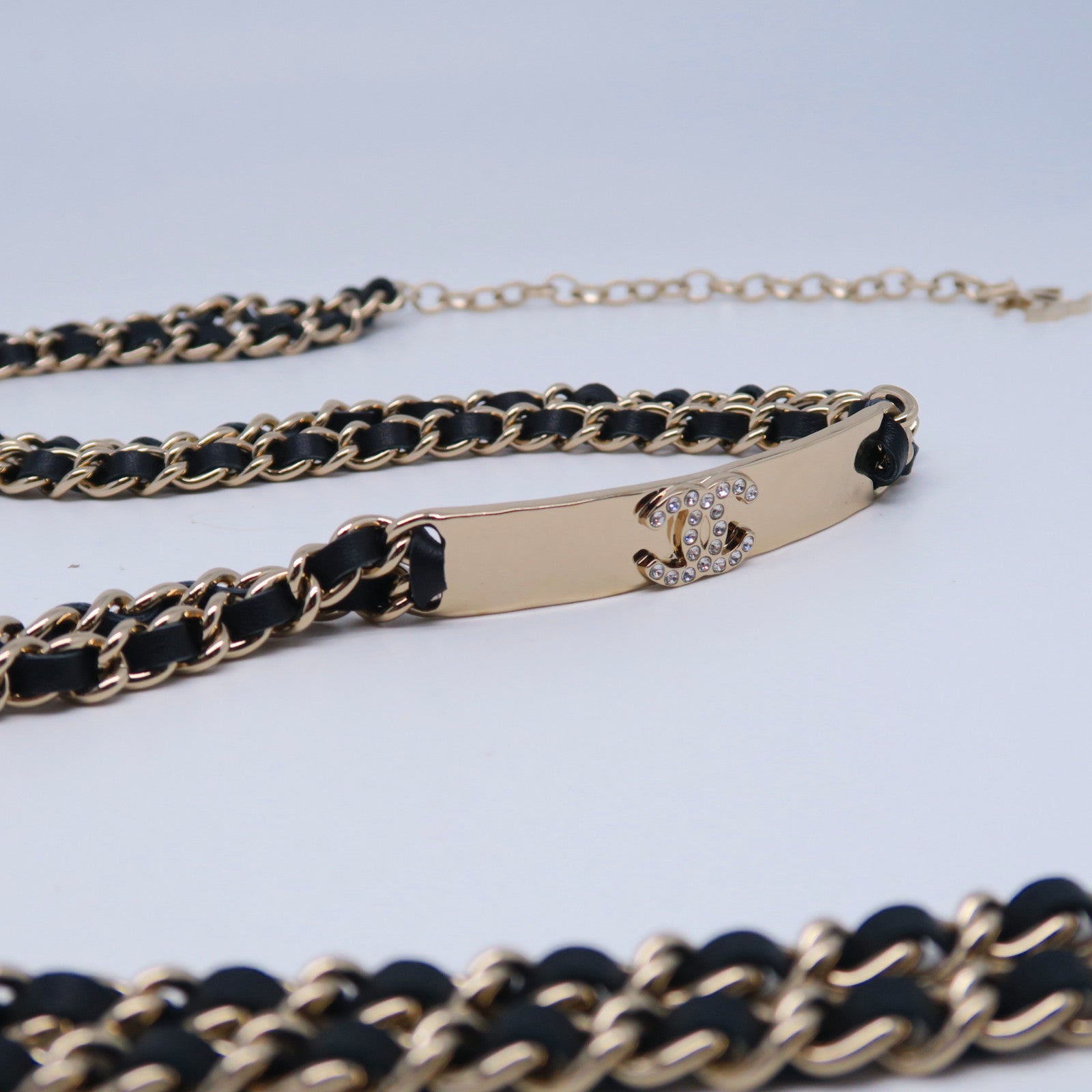 CHANEL 【激減優惠】金屬/皮革Chain Belt金扣皮帶黑色/金色