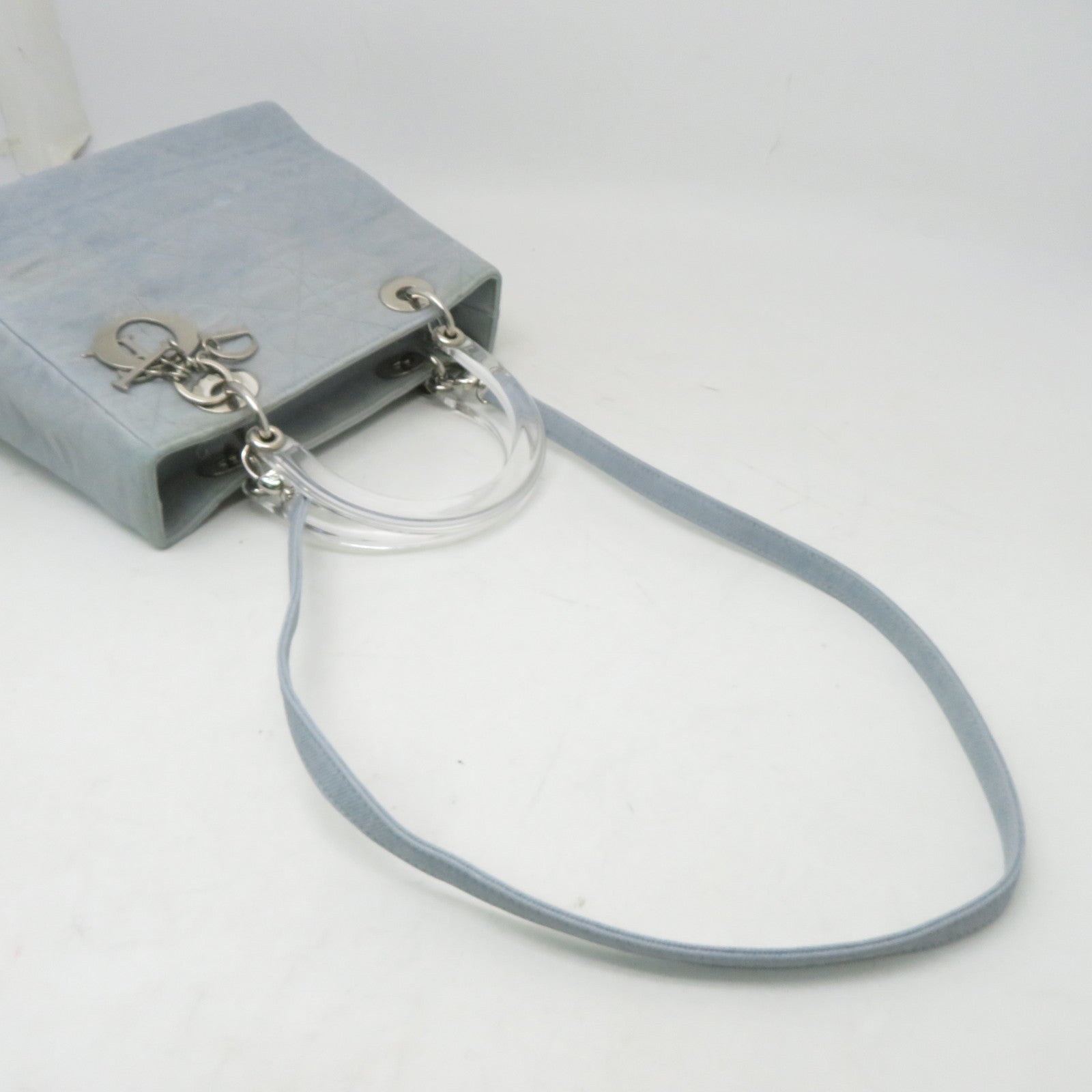 Dior 帆布Lady Dior Shoulder銀扣手挽肩背兩用袋藍色