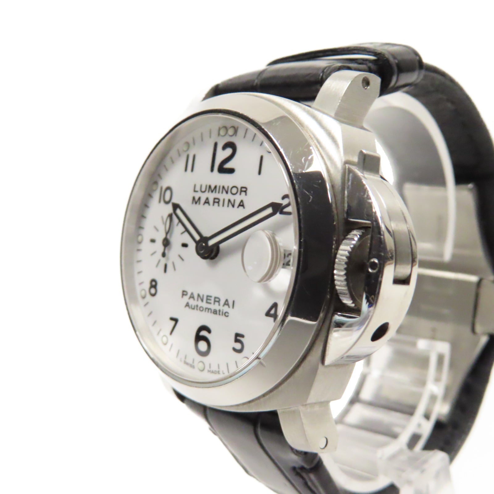 PANERAI Luminor Marina皮革帶/不鏽鋼自動機芯手錶白色/黑色