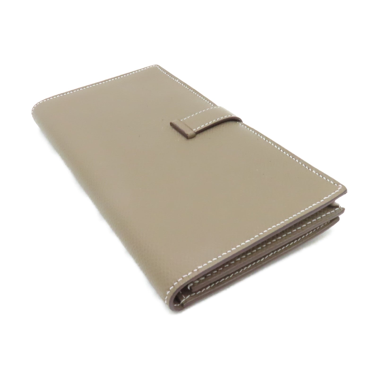 HERMES Epsom皮革Bearn bi-fold銀扣長錢包米色