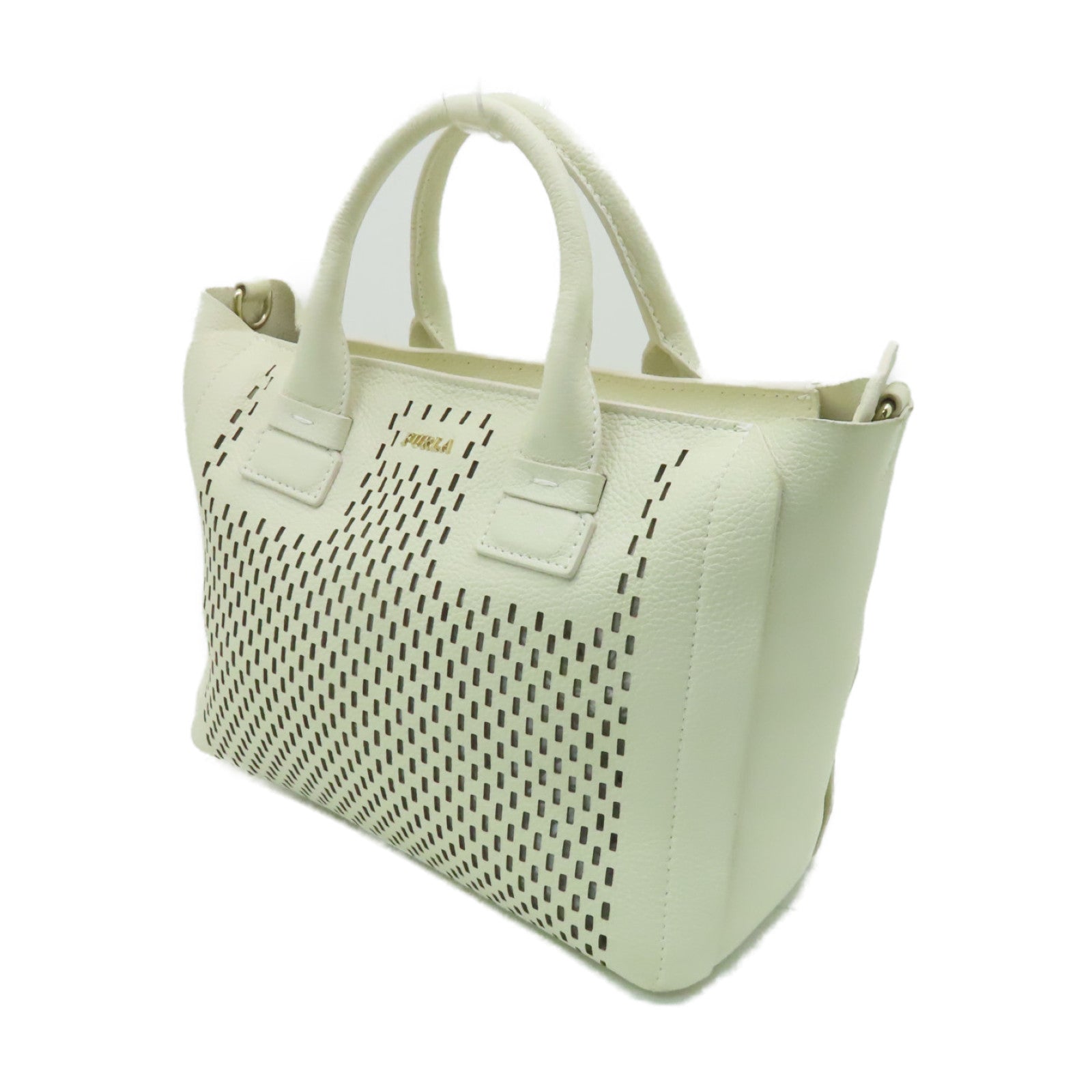 Furla 牛皮皮革Shoulder Bag金扣手挽肩背兩用袋白色