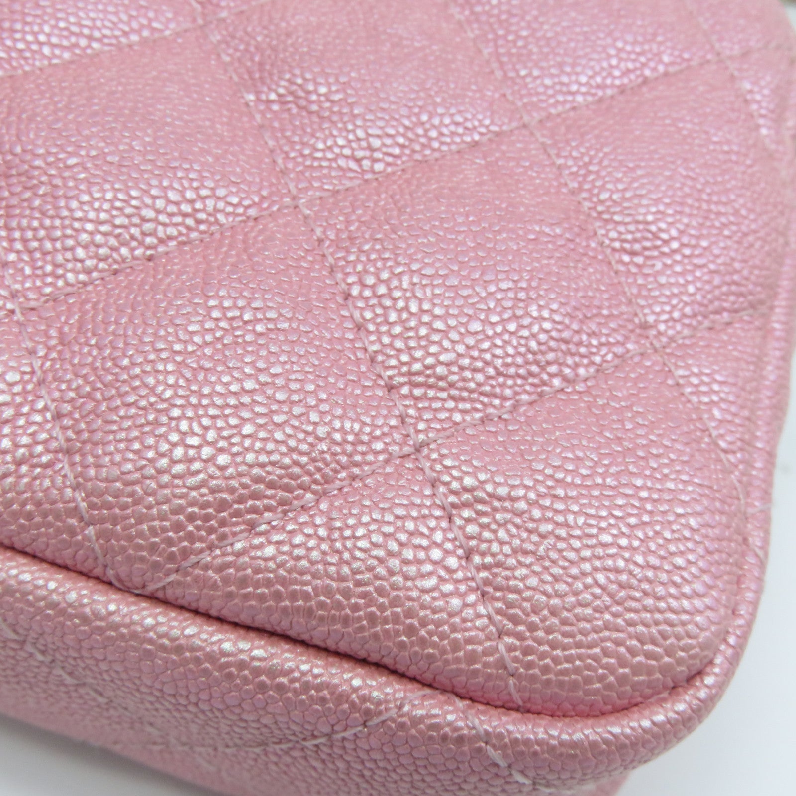 CHANEL 菱格牛皮皮革Clutch With Chain金扣手拿包粉紅色