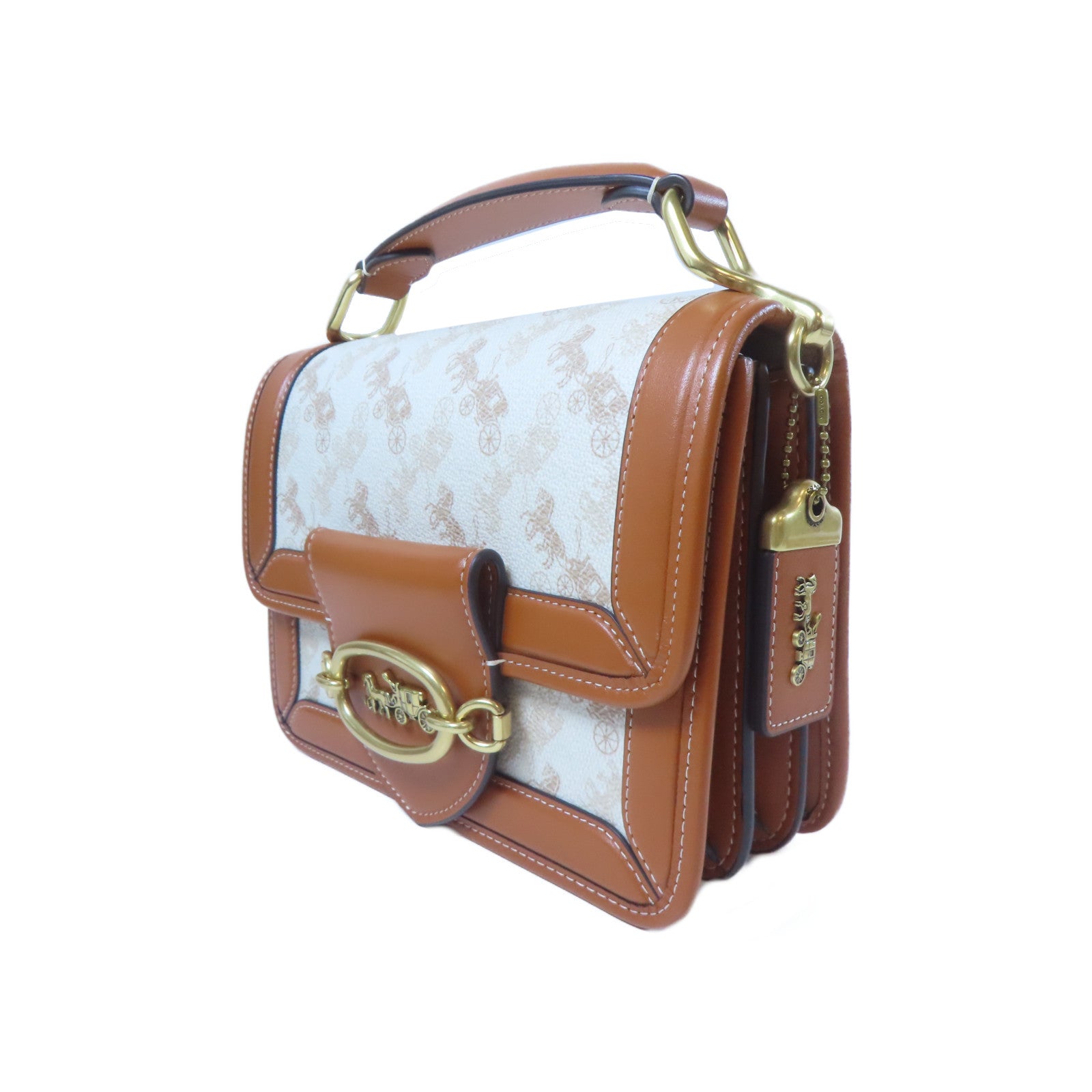 COACH 塗層帆布2 Way Bag金扣手挽肩背兩用袋啡色/白色