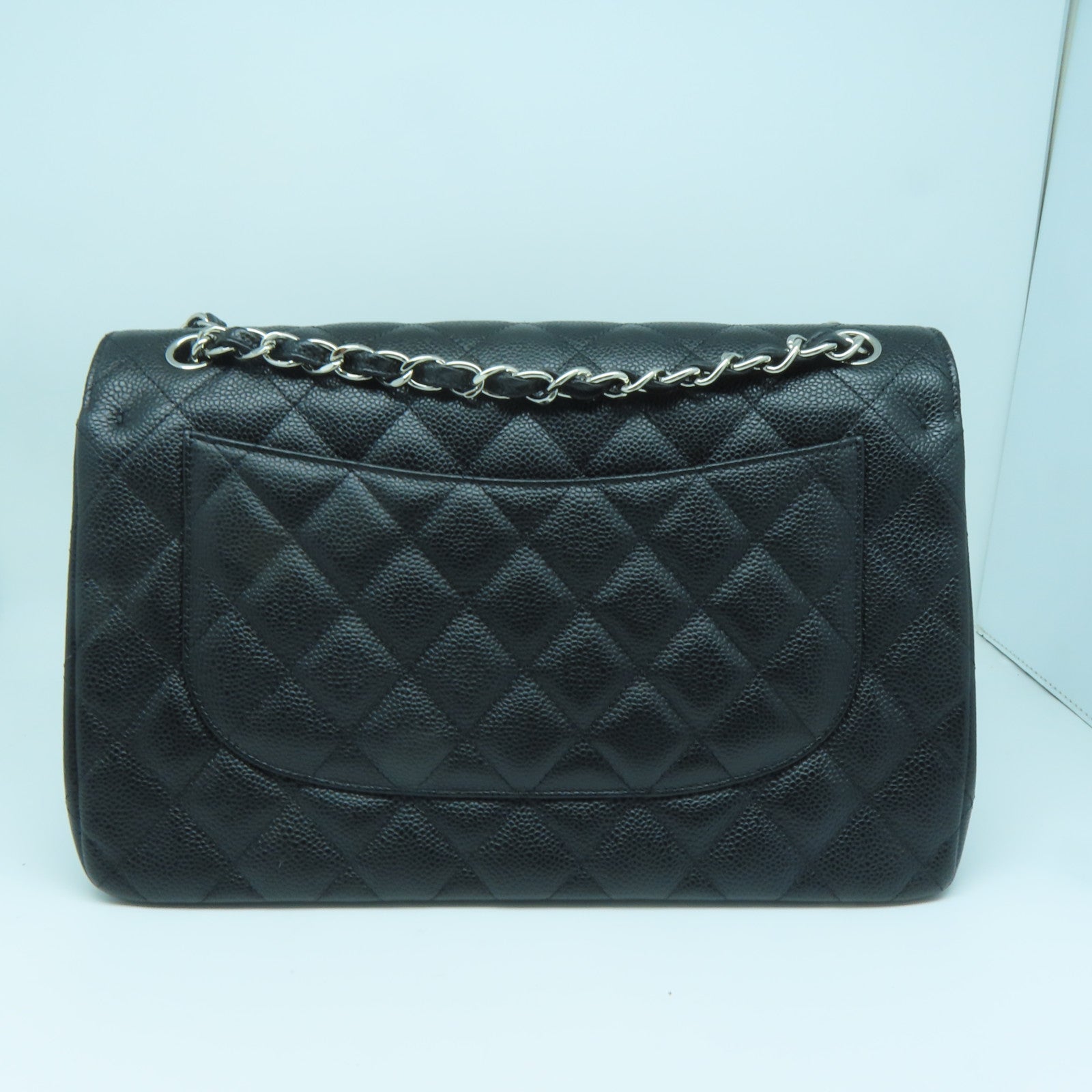 CHANEL Rhombus Caviar Leather Chain Shoulder Silver Buckle Chain Belt Shoulder Bag Black