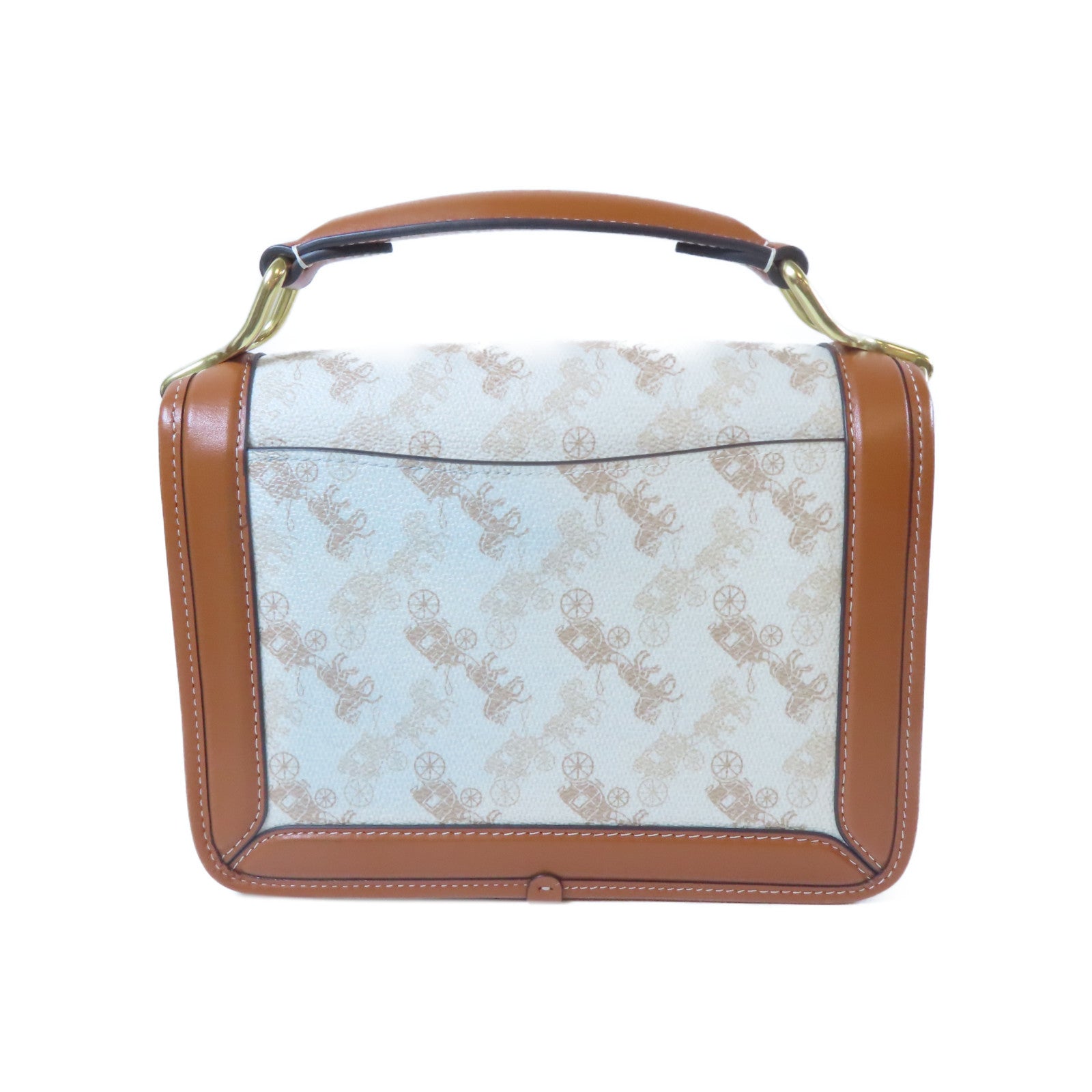 COACH 塗層帆布2 Way Bag金扣手挽肩背兩用袋啡色/白色
