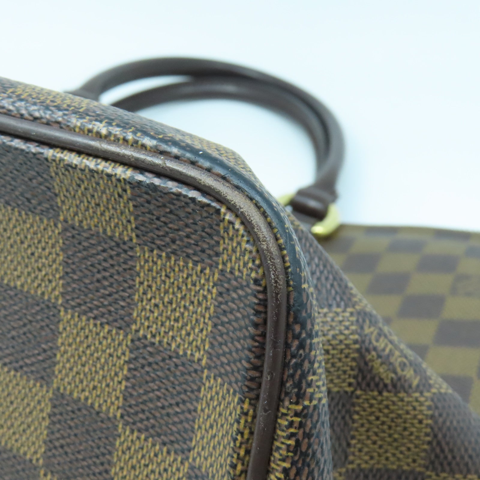 LOUIS VUITTON Damier Saleya MM金扣手挽袋棕色