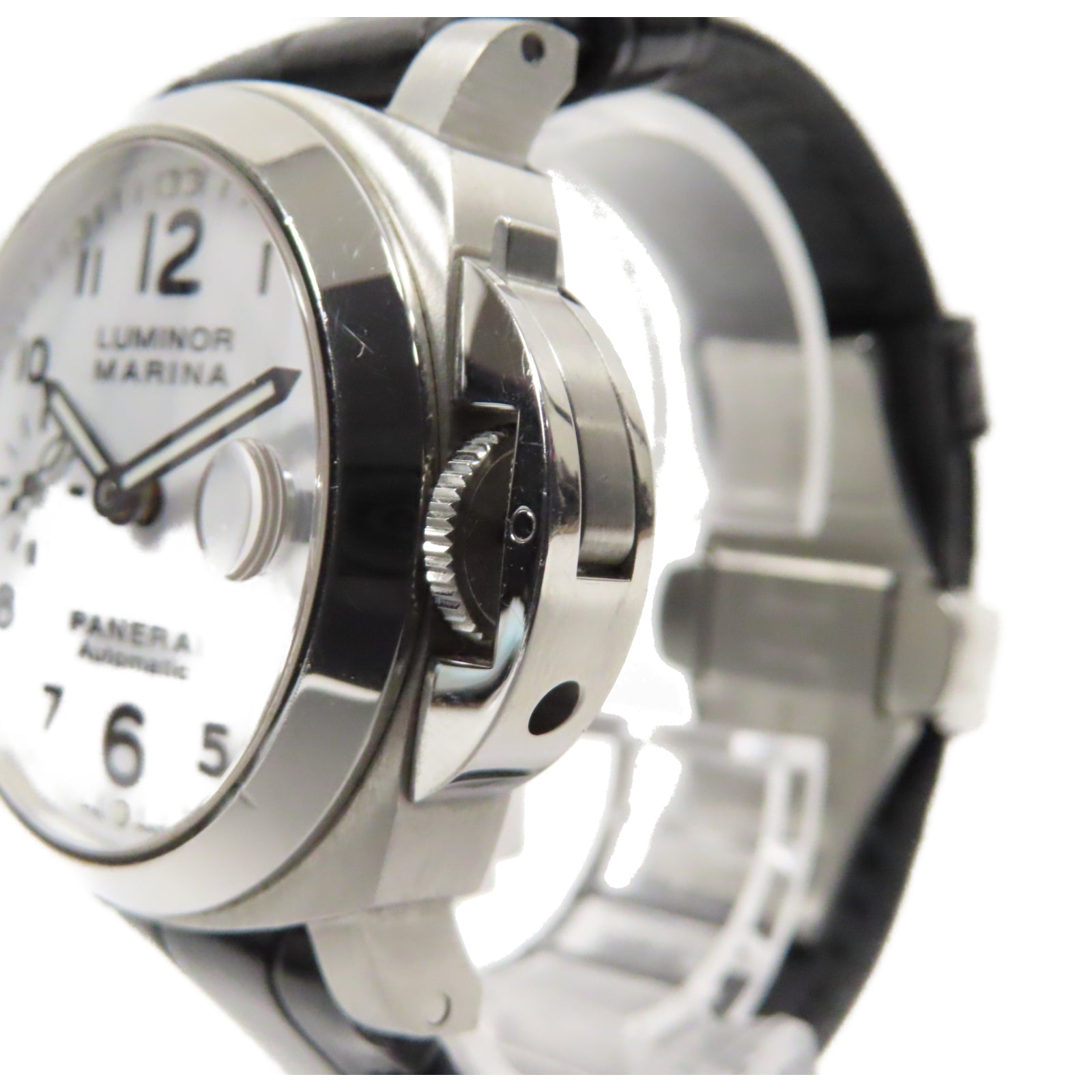 PANERAI Luminor Marina皮革帶/不鏽鋼自動機芯手錶白色/黑色