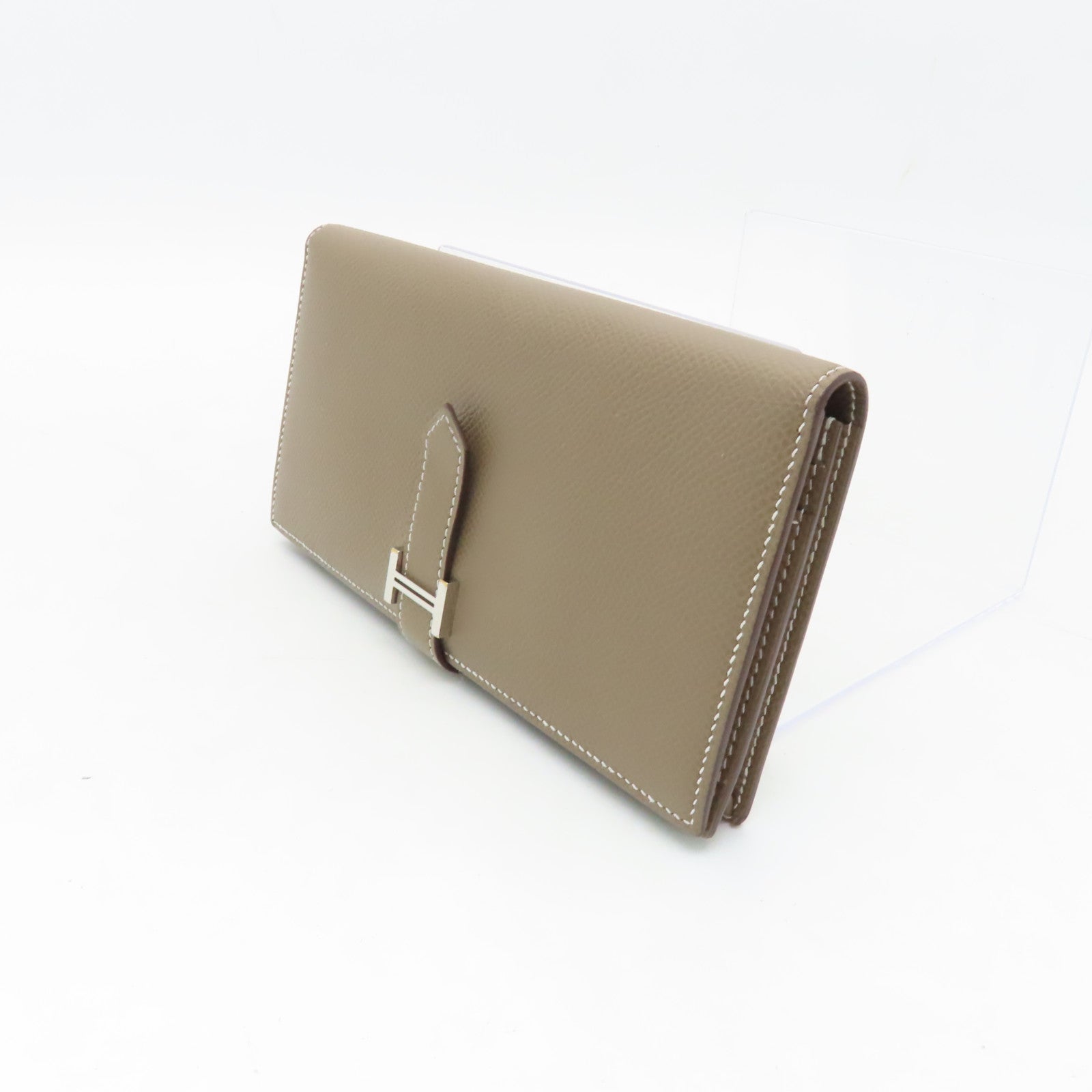 HERMES Epsom皮革Bearn bi-fold銀扣長錢包米色