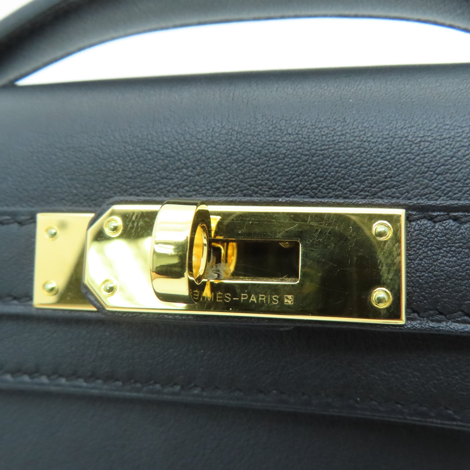 HERMES Swift皮革Kelly Cut金扣手挽袋Noir/黑色