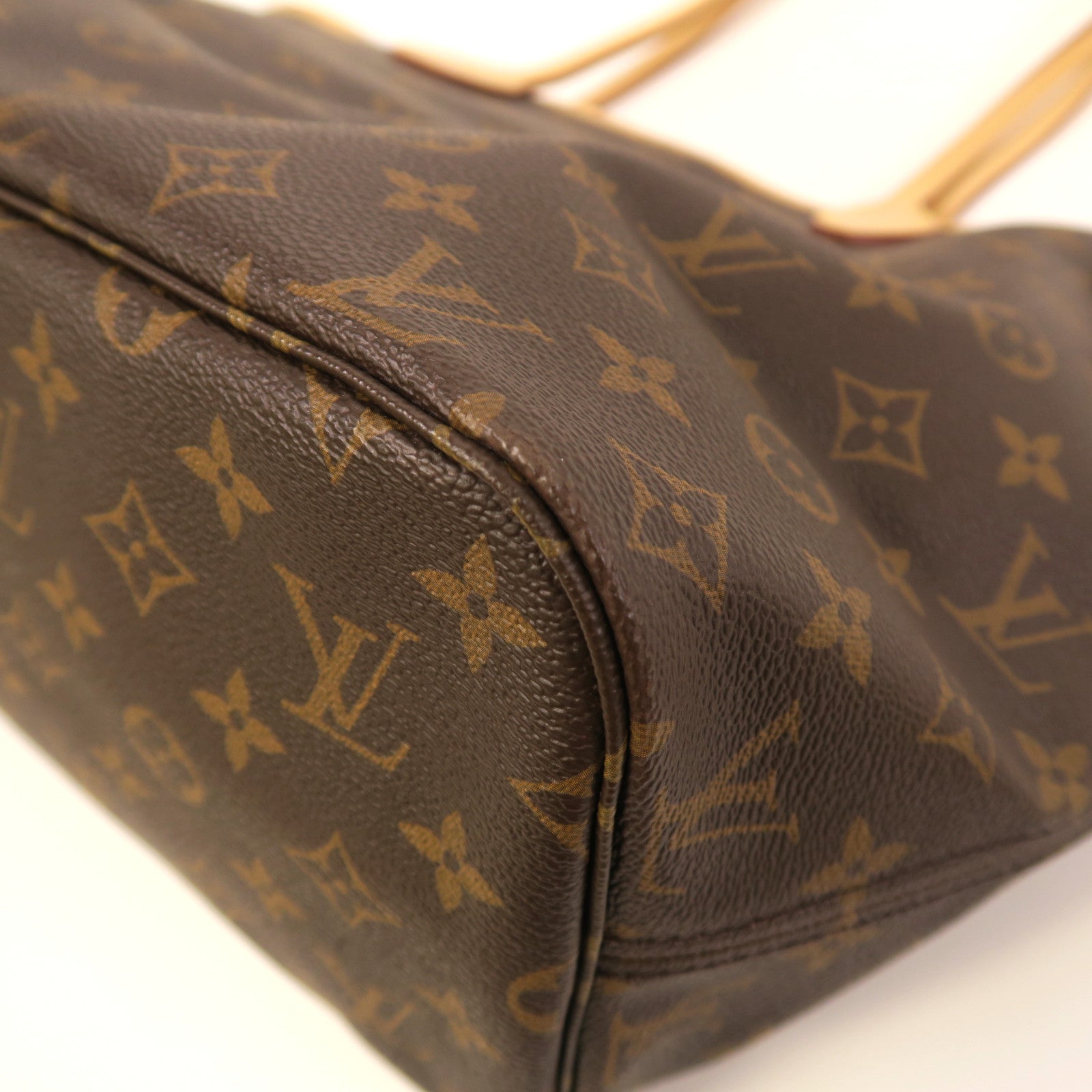 LOUIS VUITTON Monogram Neverfull MM金扣手挽袋啡色