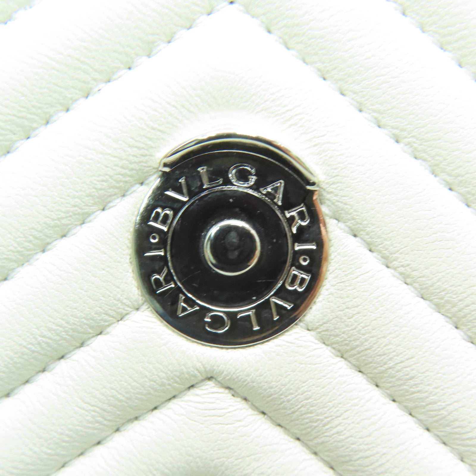 BVLGARI [sharp discount] twill cowhide leather Backpack silver buckle backpack white