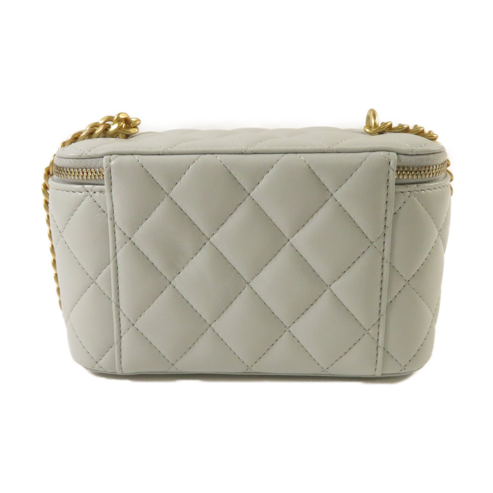 CHANEL 菱格羊皮皮革Vanity Case金扣鏈帶肩背袋淺藍色