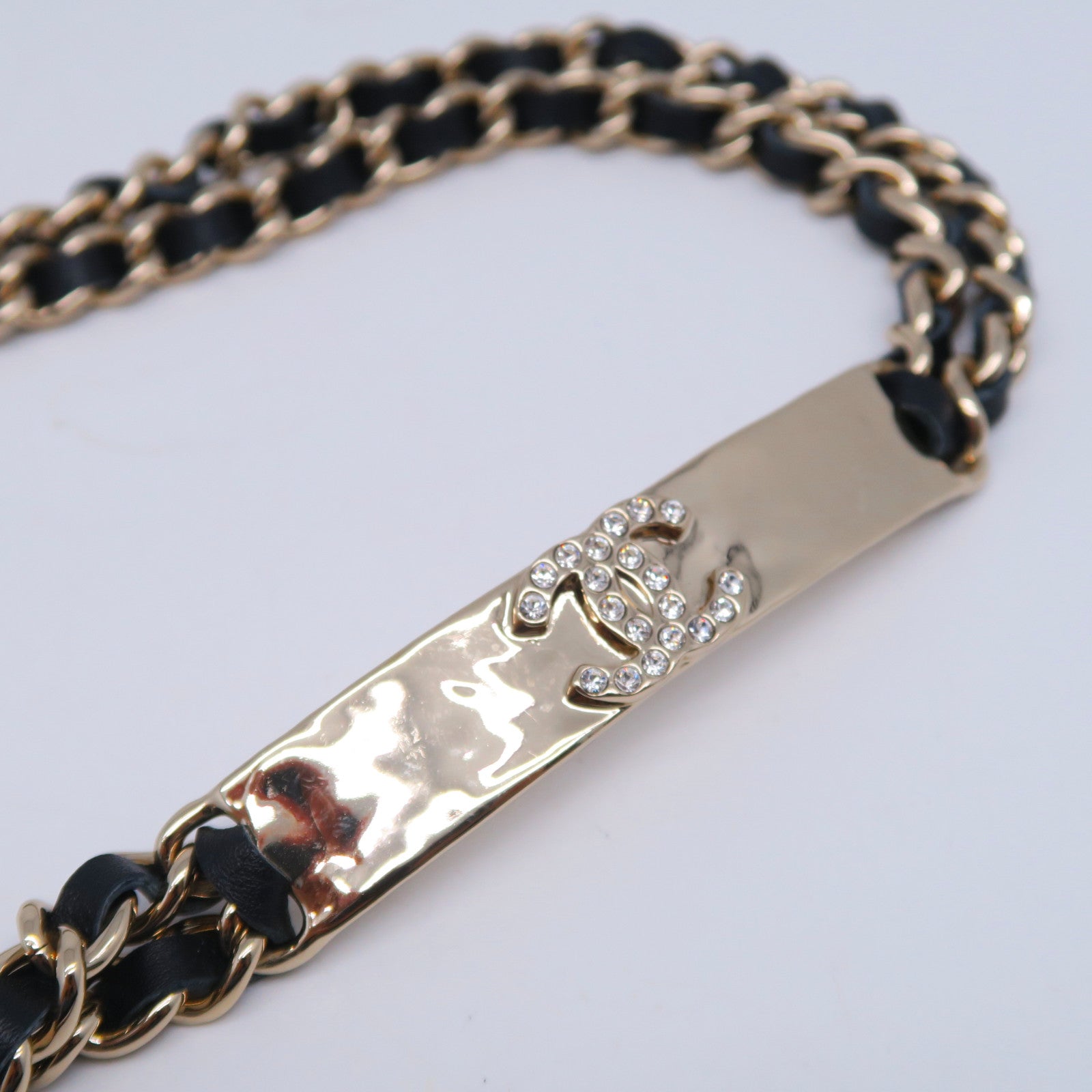 CHANEL 【激減優惠】金屬/皮革Chain Belt金扣皮帶黑色/金色