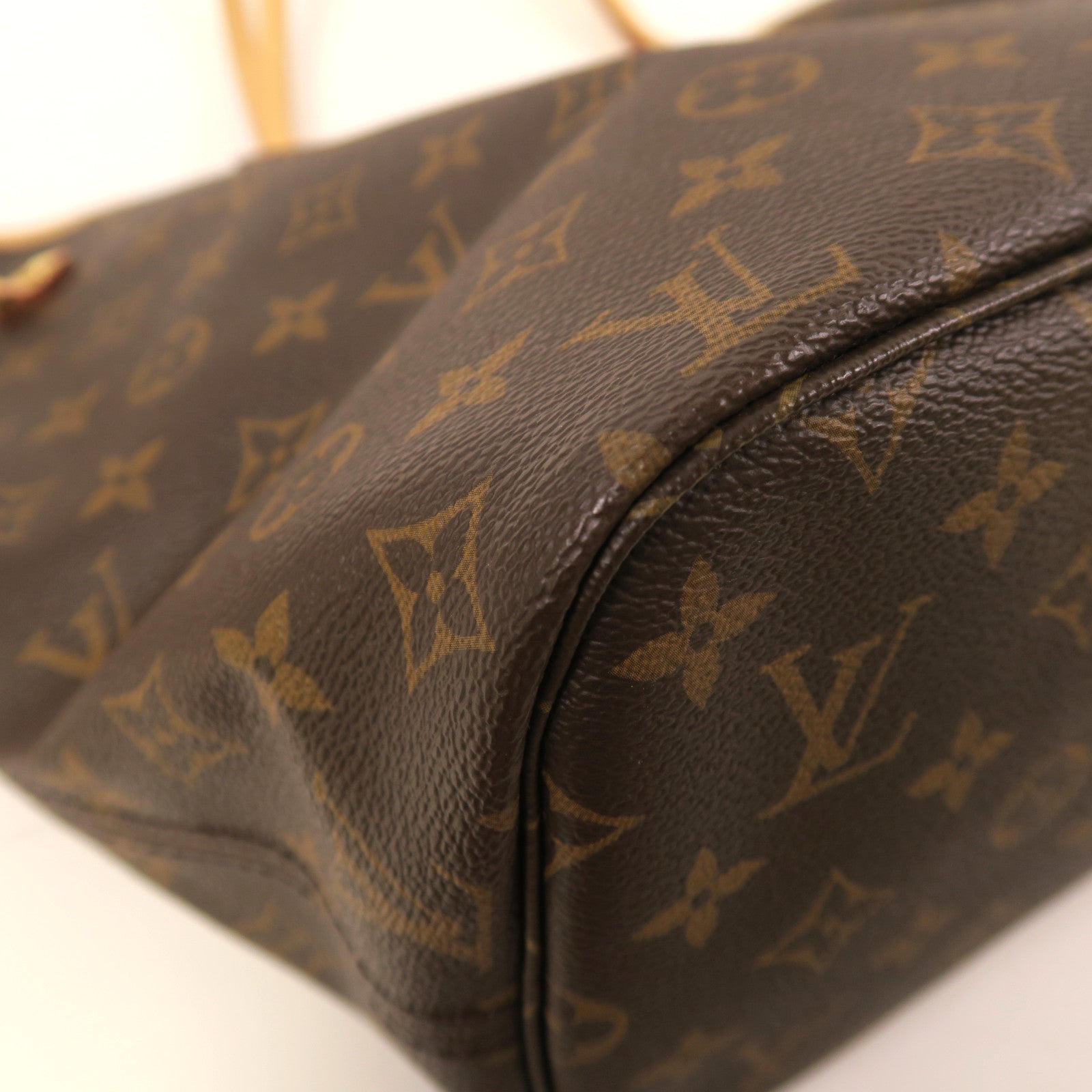 LOUIS VUITTON Monogram Neverfull MM金扣手挽袋啡色